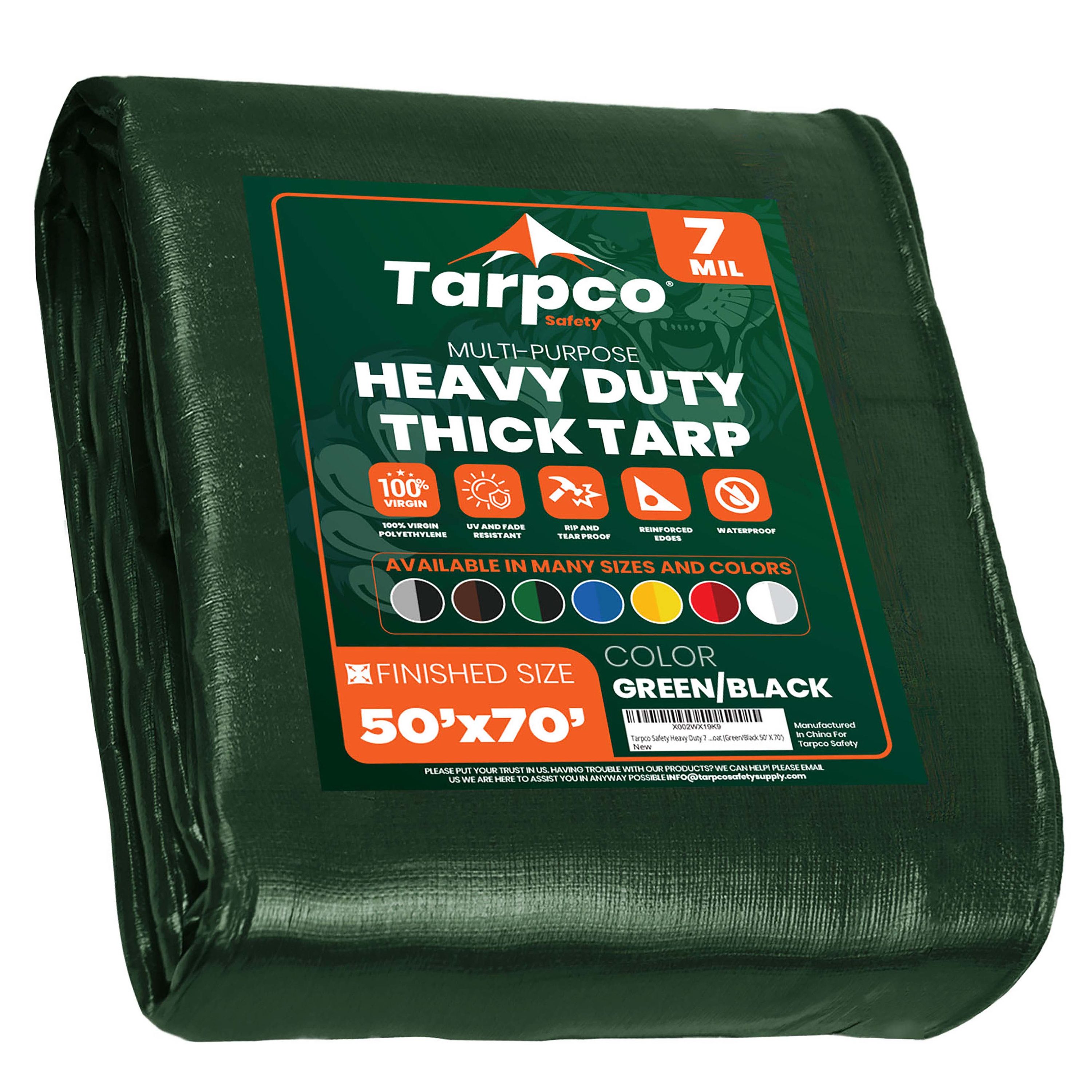 Tarpco Safety TS-203-50X70 50-ft x 70-ft Green Waterproof Commercial Polyethylene 7-Mils Tarp