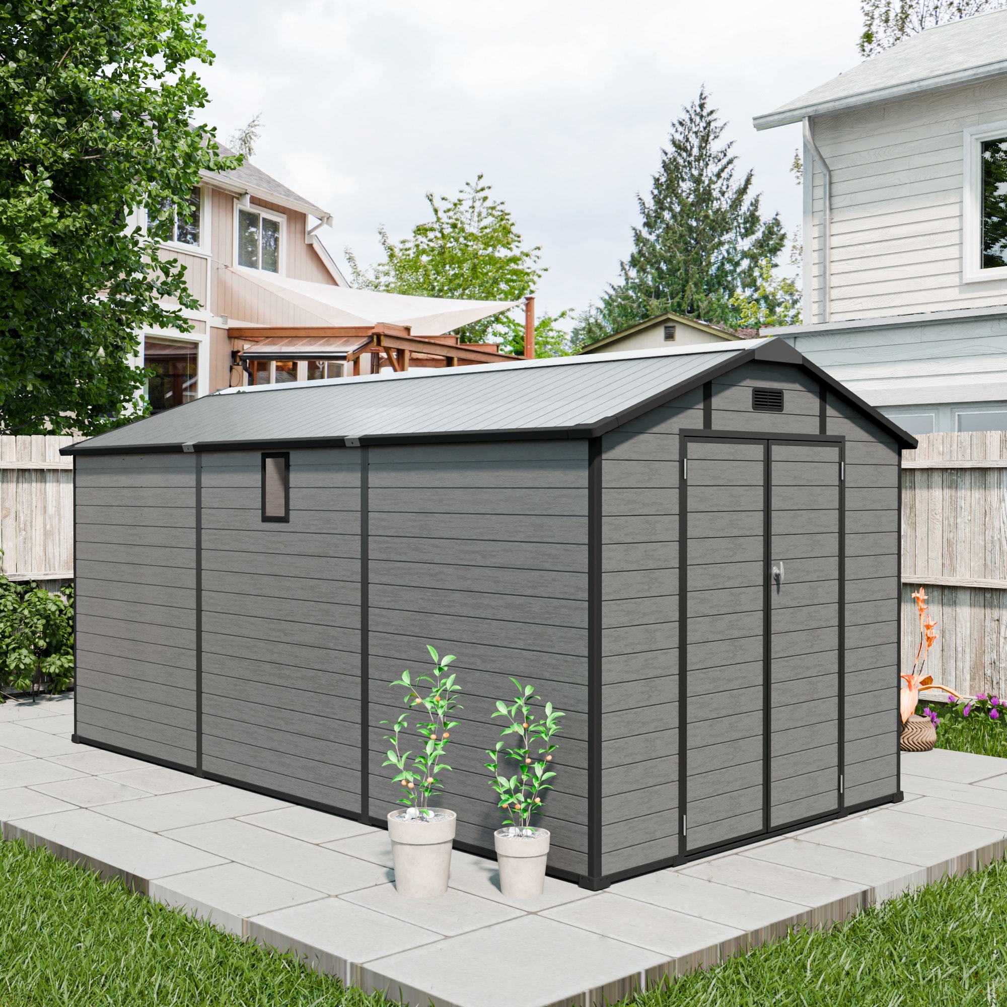 Boyel Living 8x14 Ft Plastic Outdoor Storage Shed with Lockable Resin Door