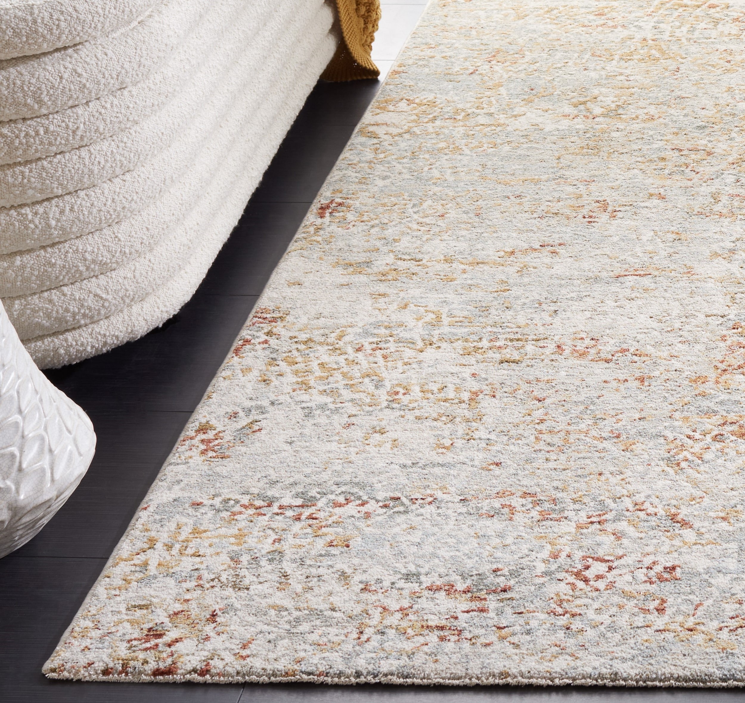 Elysian Blue & Gold Hand-Knotted 5'3" x 7'6" Synthetic Area Rug
