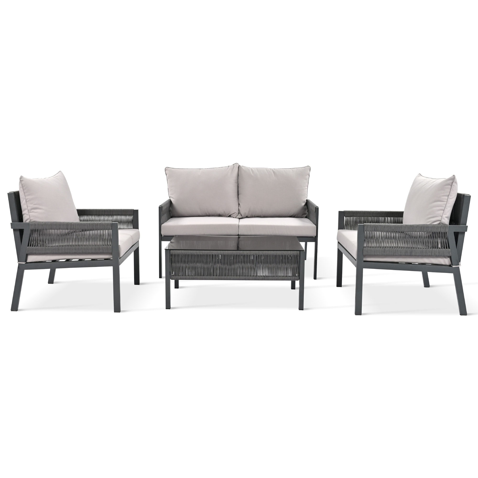 Nestfair HPKK003G 4 -Piece Wicker Patio Conversation Set with Light Gray Cushions