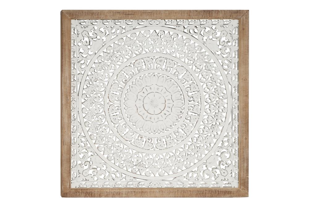 Grayson Lane Large Square Vintage White Carved Inlay Wood Wall Decor 47 X In The Art Department At Com - Large Wood Wall Art Pictures