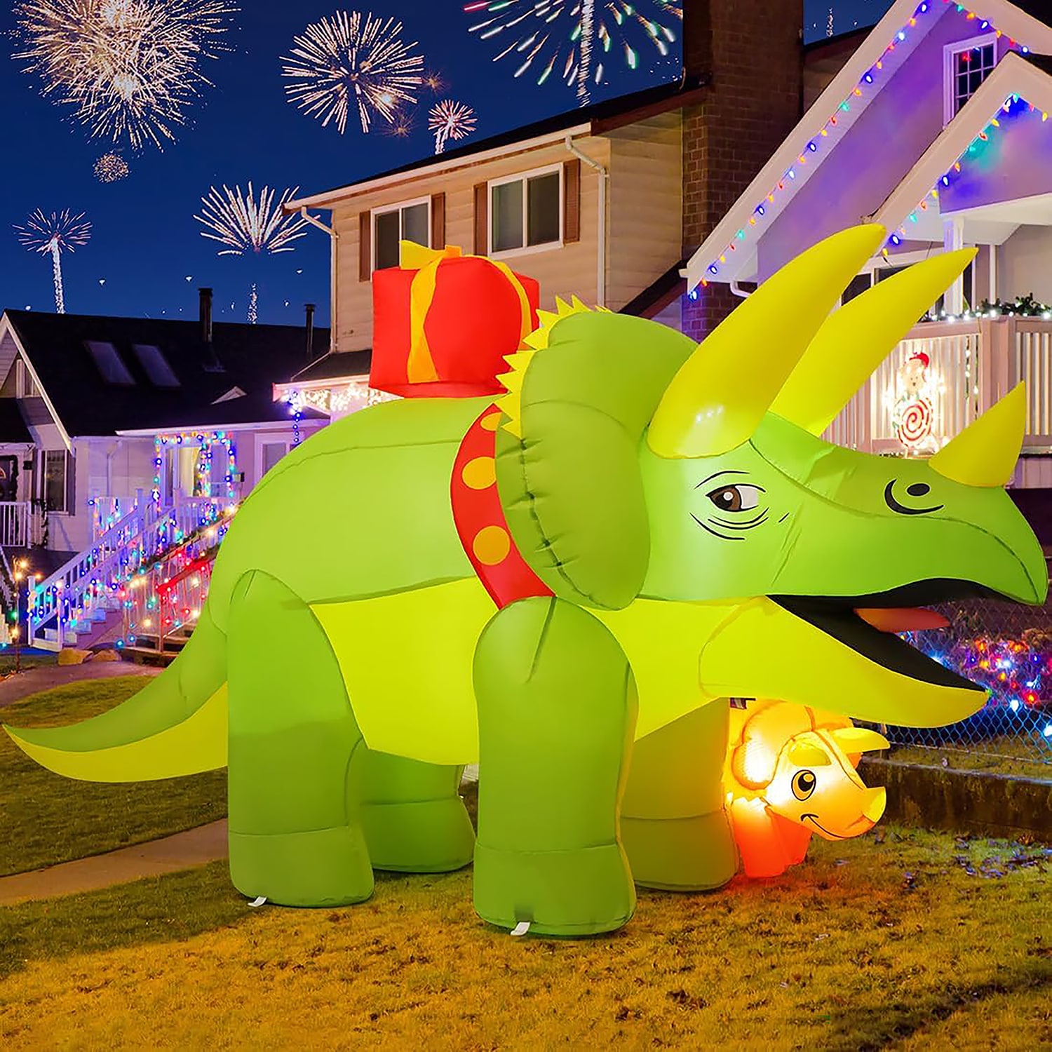 GOOSH 4.3-ft Lighted Dinosaur Christmas Inflatable in the Christmas ...