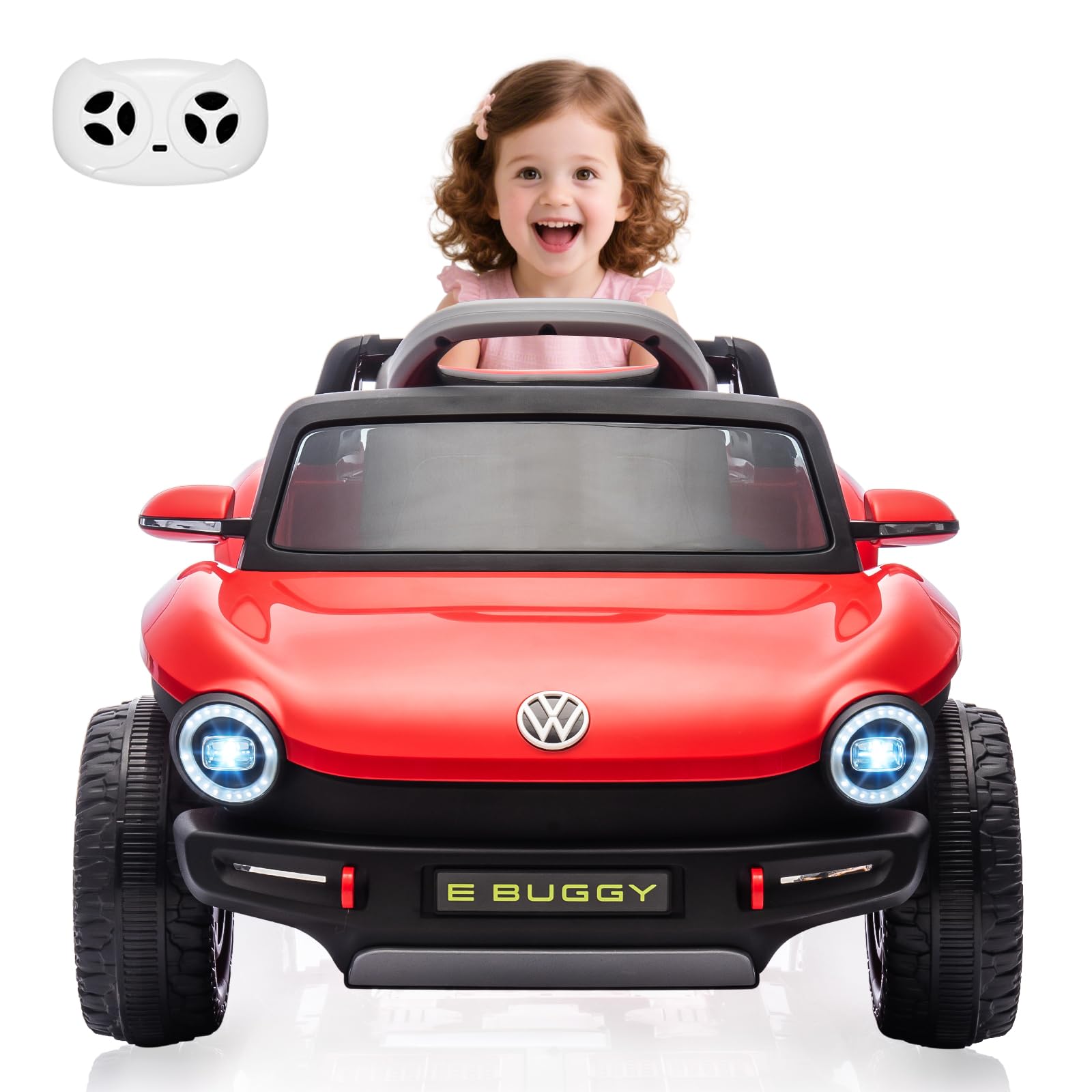 Qeetex SUN-PTG-334RVE9Y 12V Licensed Volkswagen Beetle Ride On Car for Kids with Remote Control Battery Powered Electric Vehicle Toy with Lights Music