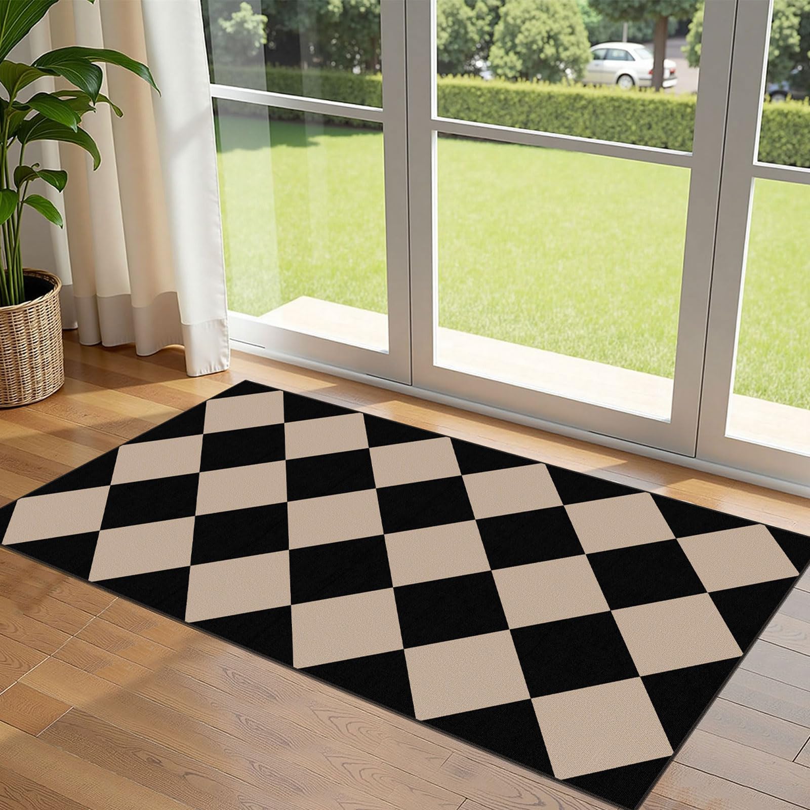 WZKZLH Floral Scalloped Edge Washable Non Slip Indoor Outdoor Throw Rug Front Door Porch Entryway Kitchen Bedroom Decor