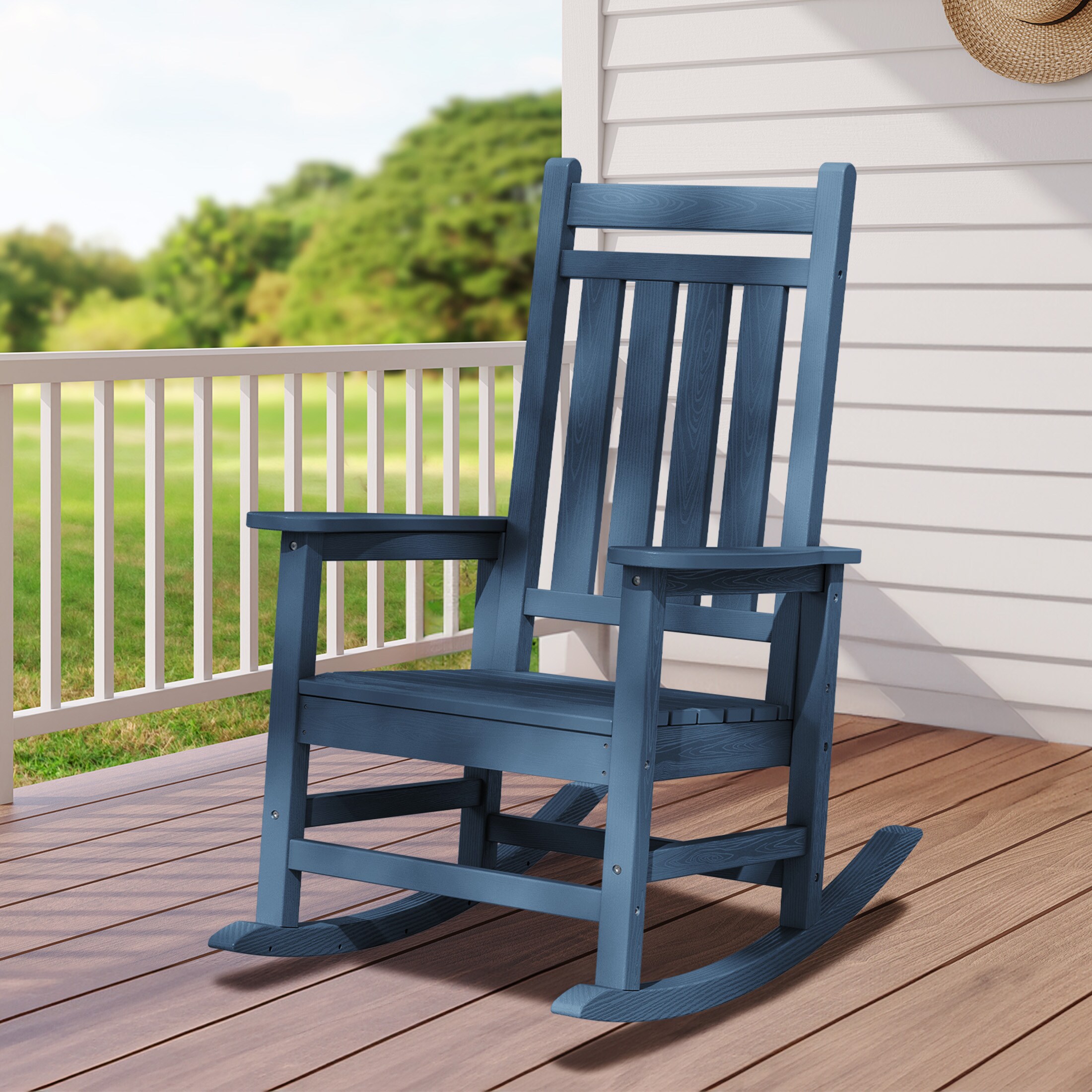 JEAREY HDPE High back Patio Rocking Chair Navy Hdpe Frame Rocking Chair with Slat Seat in the Patio Chairs department at Lowes