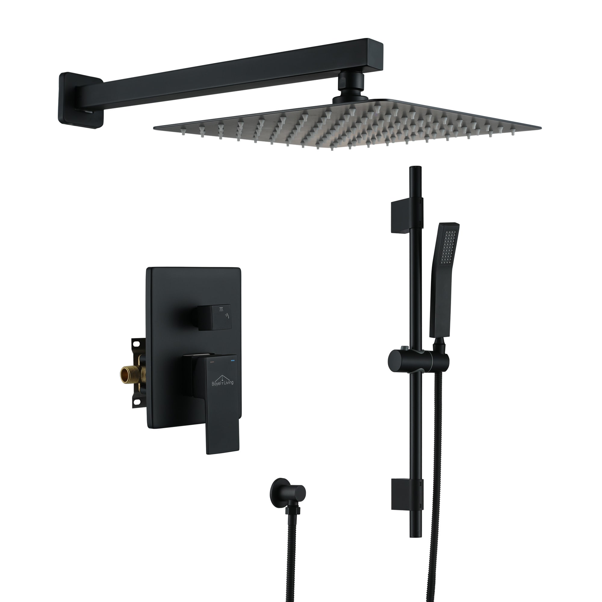 Clihome MS-A3808-10MB Matte Black 10-in Dual Head Built-In Shower Faucet System with 2-way Diverter (Pressure-balanced Valve Included)