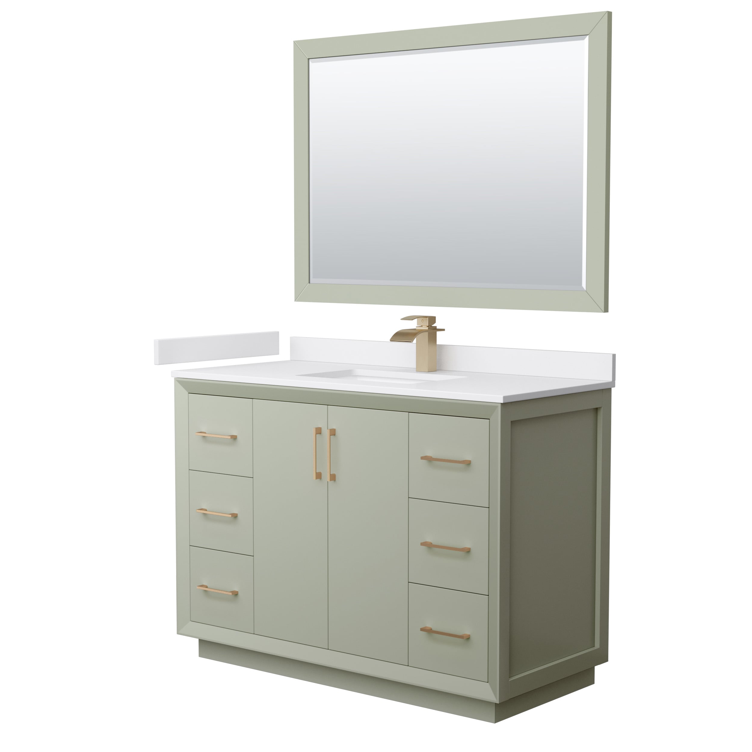 Wyndham Collection WCF414148SLZWCUNSM46 Strada 48-in Light Green with Satin Bronze Trim Undermount Single sink Bathroom Vanity with White cultured marble Cultured marble Top (Mirror Included)