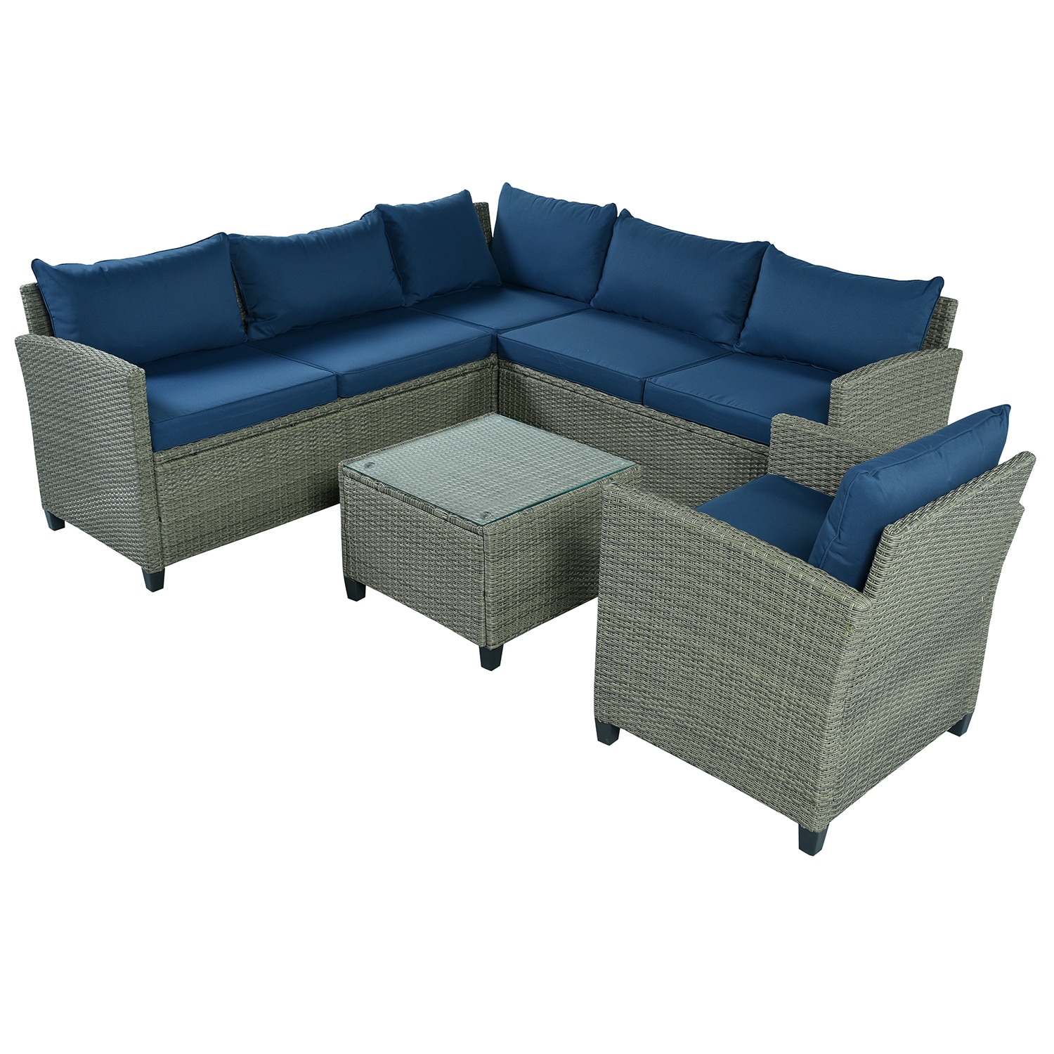 SINOFURN SYA020126BL Patio Bistro Set Outdoor Rattan Seating Group with Cushions Conversation Set
