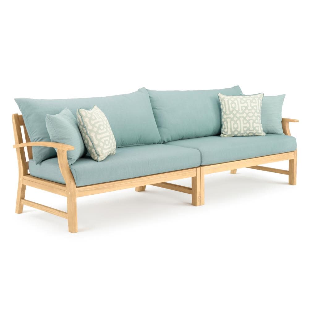 RST Brands OP-AWSOF96-KPR-SPA-K Kooper Outdoor Sofa with Blue Cushions and Acacia Frame