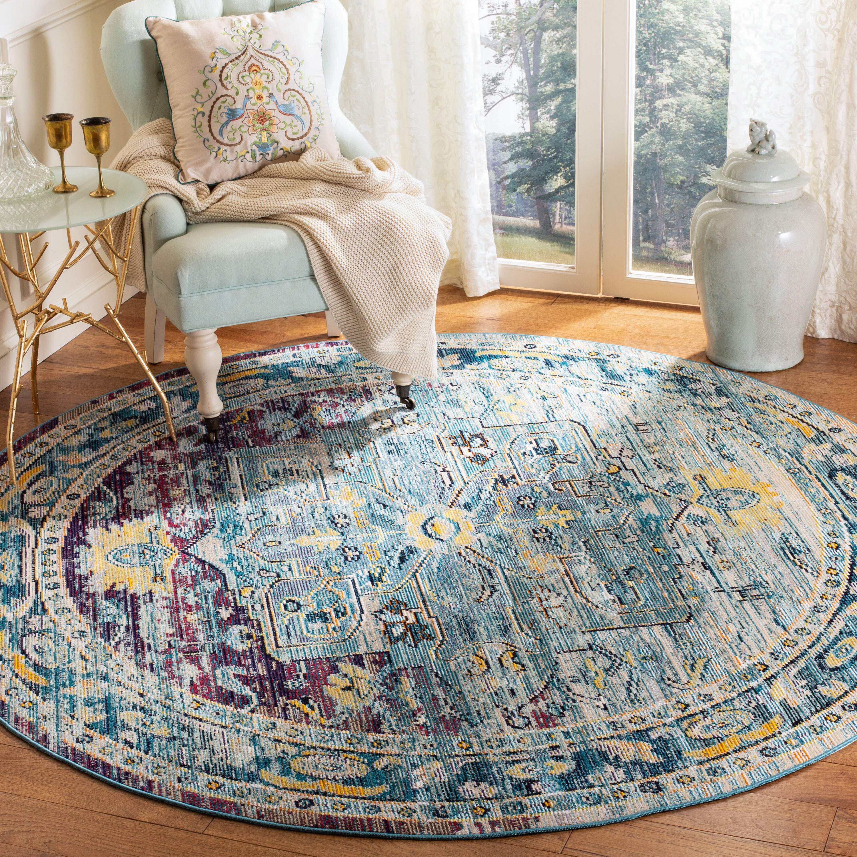 Crystal 503D Teal Purple 7ft x 7ft Round Rug