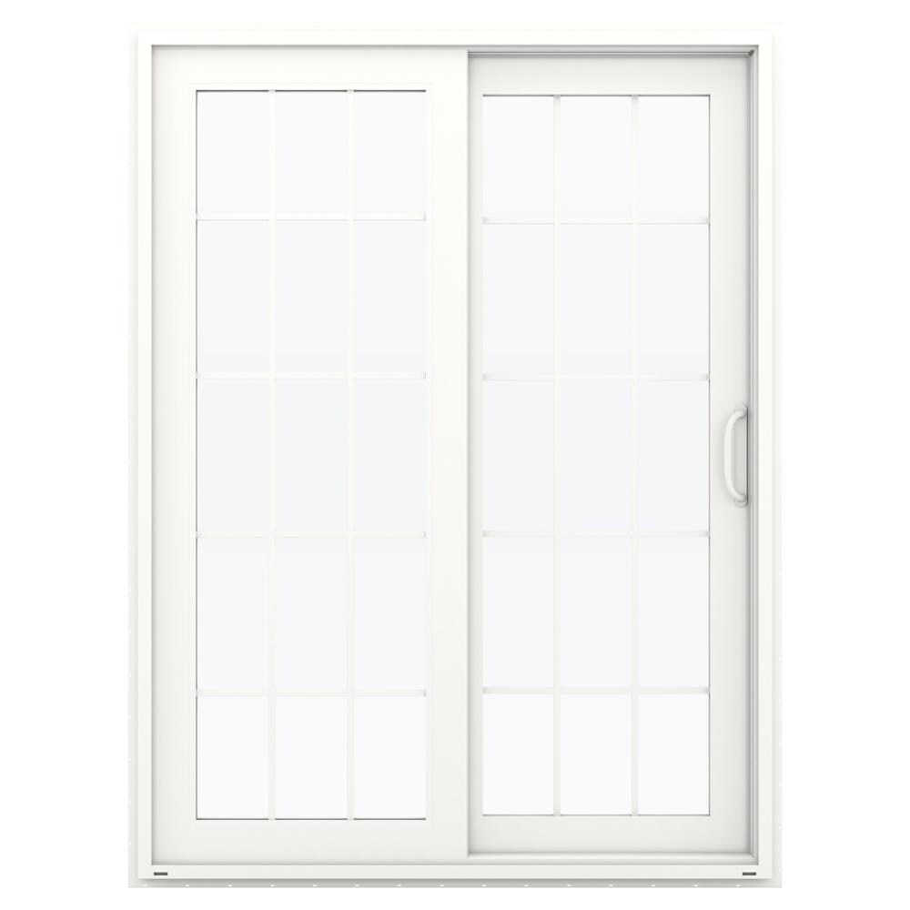 JELD-WEN 60-in x 80-in x 4-9/16-in Jamb Low-e Argon Simulated Divided Light White Vinyl Sliding Right-Hand Sliding Double Patio Door Screen Included -  LOWOLJW155900008