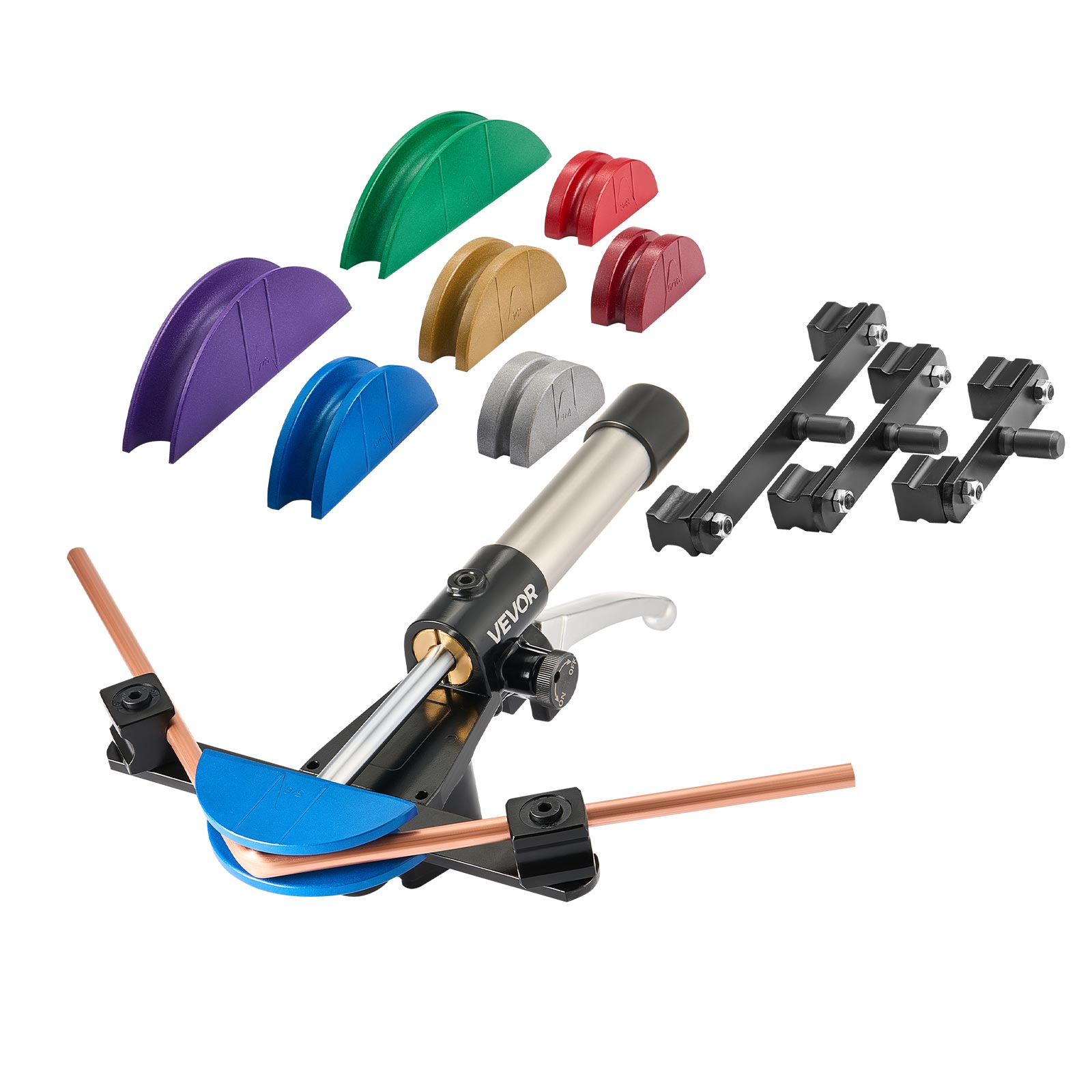 VEVOR Hydraulic Tubing Bender Kit 1/4 to 7/8 Inch Copper Tube Pipe Bender HVAC Bending Tool Set 90 degrees Bend with 7 Color Aluminium Alloy Dies for HVAC Air Conditioning Refrigeration Auto Repair