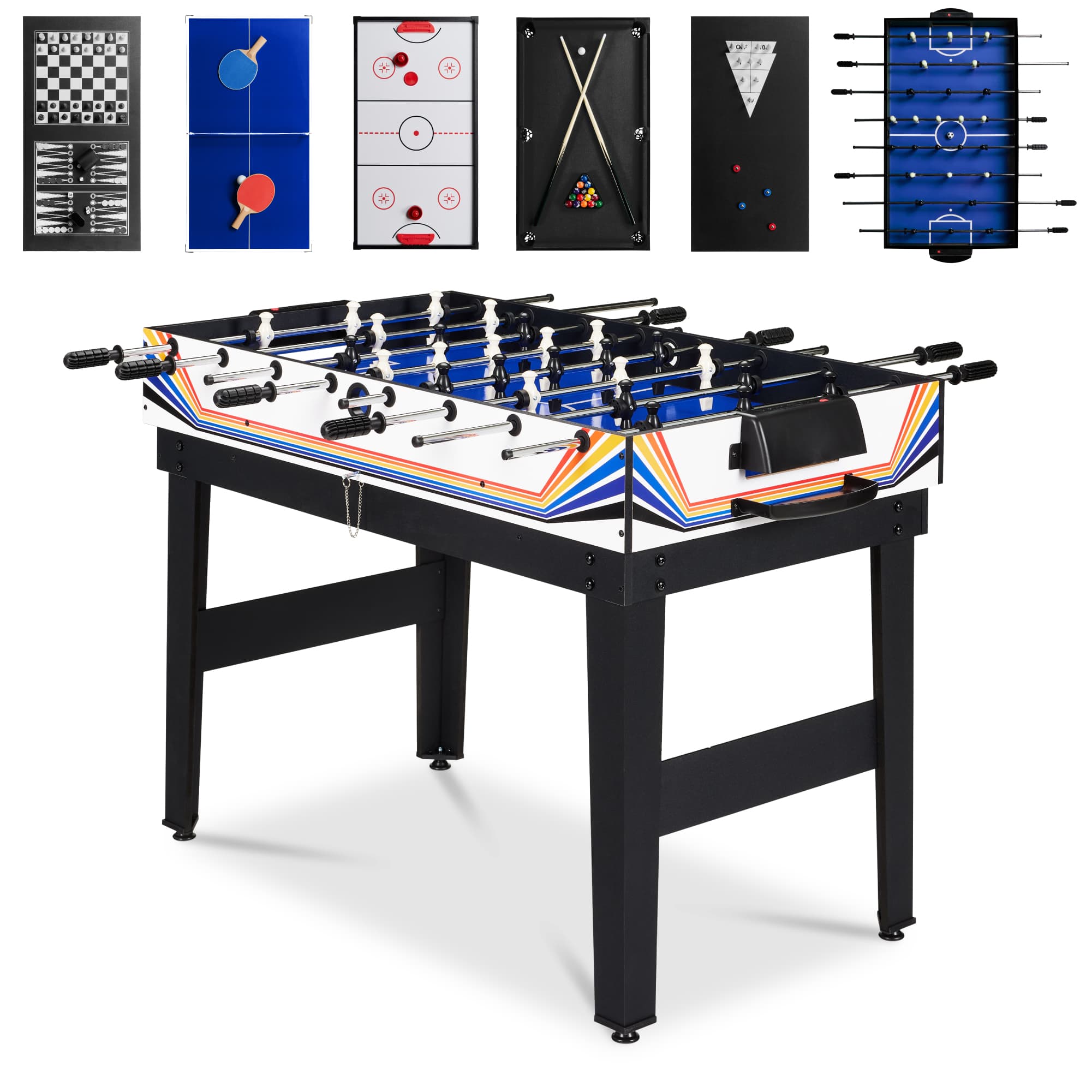 Best Choice Products 2x4ft 10-in-1 Combo Game Table Set w/ Hockey Foosball Pool Shuffleboard Ping Pong - Blue/White #SKY10846