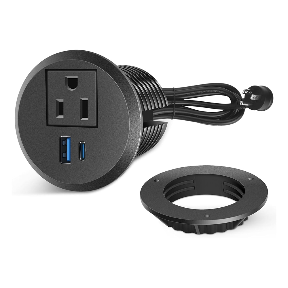 Etokfoks  2 in round desk power grommet outlet recessed with qc3 0 usb a pd 20w usb c 6 ft cord compact conference and office furniture use