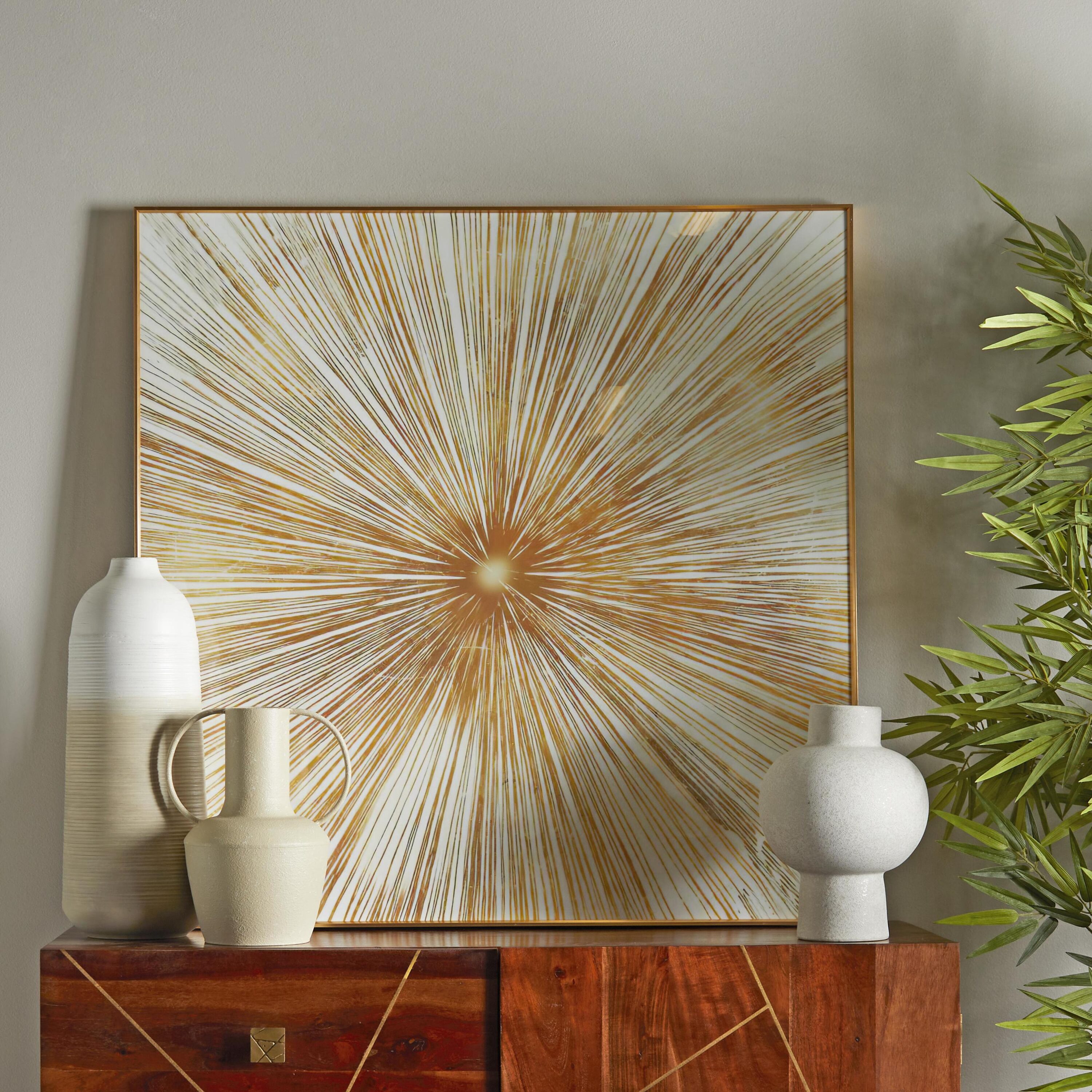 CosmoLiving by Cosmopolitan 30282 Radial Gold Plastic Framed 39.5-Inches H x 39.5-Inches W Abstract Ceramic Painting