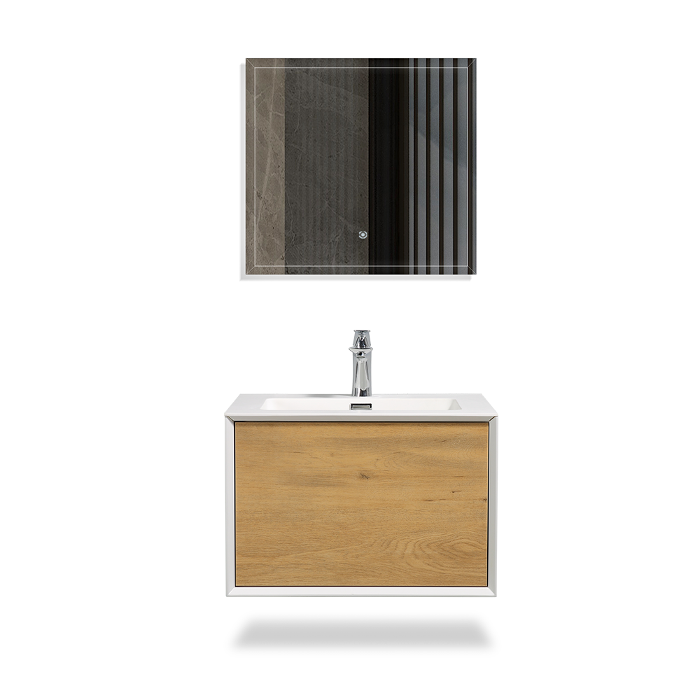 WELLFOR TO-FU-BV24OAWH TO Bathroom Vanities with Top 24-in White and Oak Single Sink Floating Bathroom Vanity with White Quartz Top