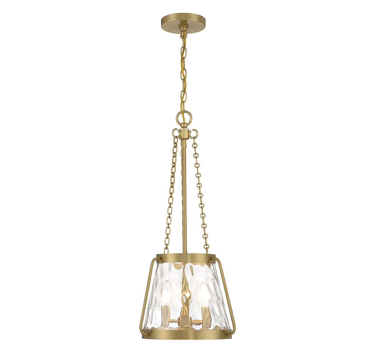 Crawford Warm Brass 3-Light Pendant with Clear Water Glass Shade