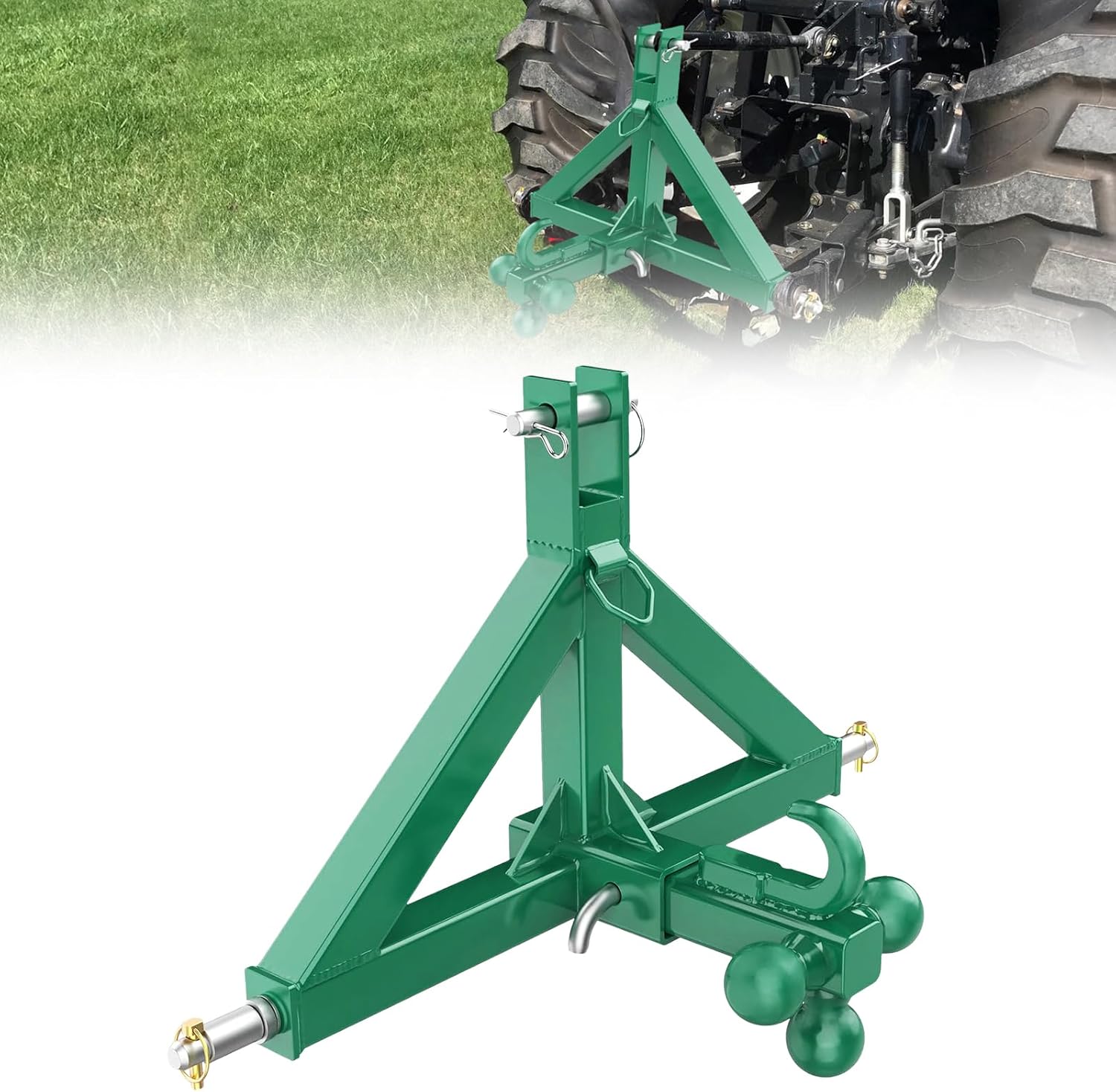 Garvee Tractor 3 Point Hitch Receiver 2 in Receiver and Towing Ball Mount for Implements Hauling Tractor Trailer Hitch Attachment for Tractors Standard Category 1 Green
