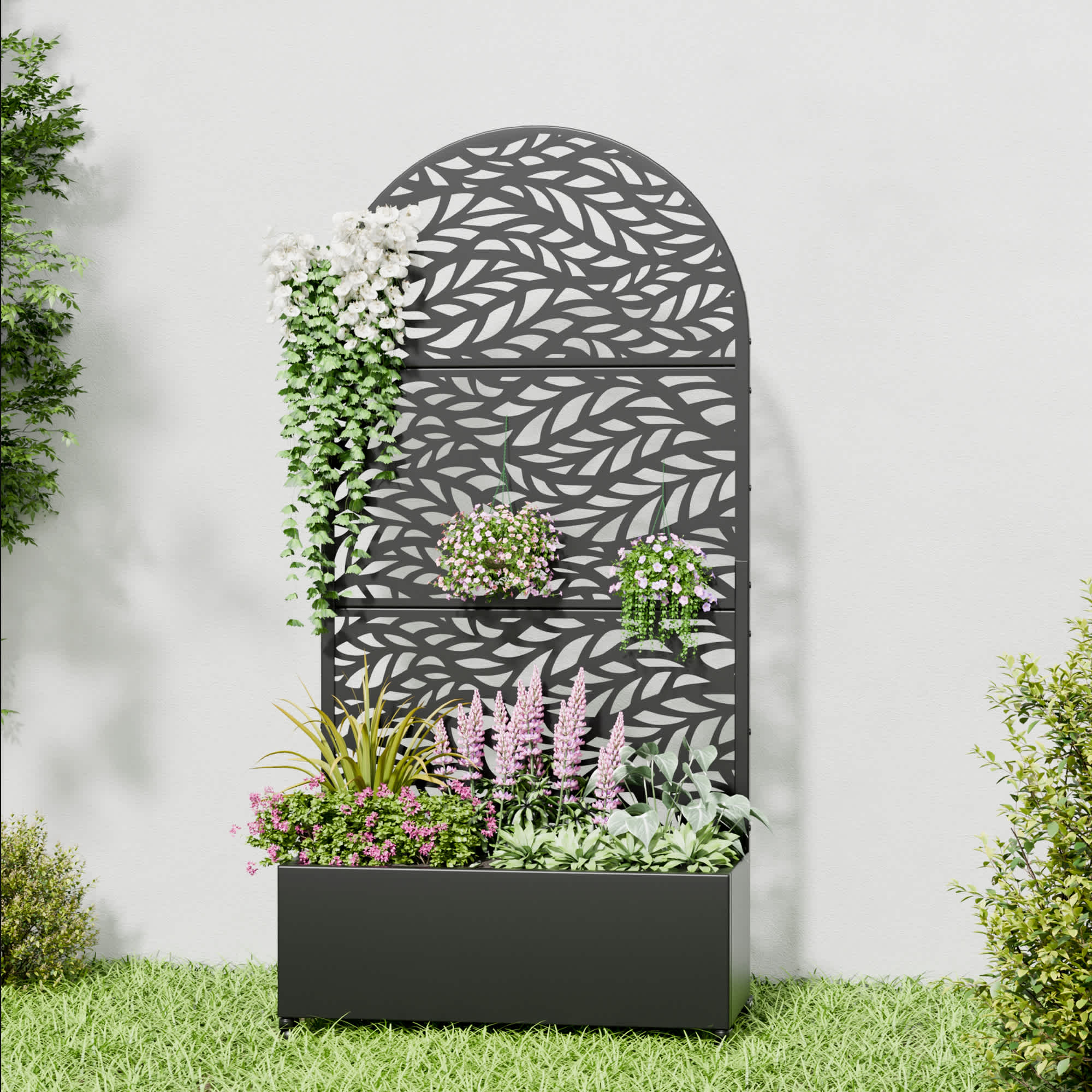 Aveyas 72-in H x 35-in L x 16-in W Black Metal Planter with