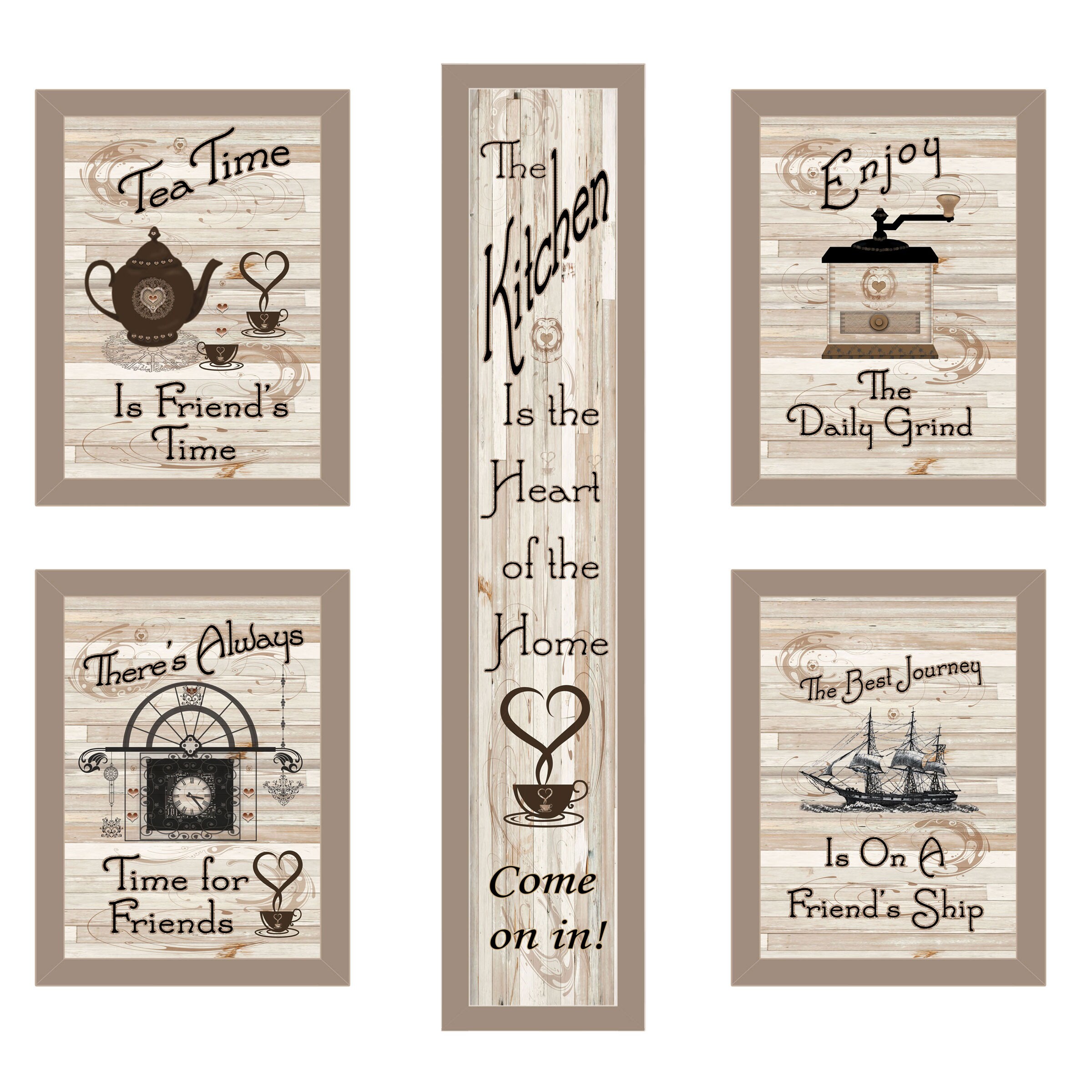 Trendy Decor 4U V426-779SG Kitchen Friendship Collection Millwork Engineering Brown Wood Framed 32-in H x 10-in W Vintage/Retro Paper Print