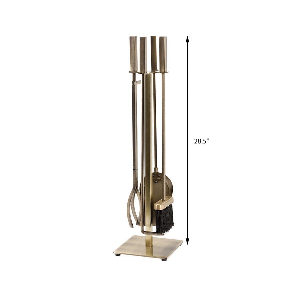 Harriet Aged Brass 5-Piece Fireplace Tool Set with Stand