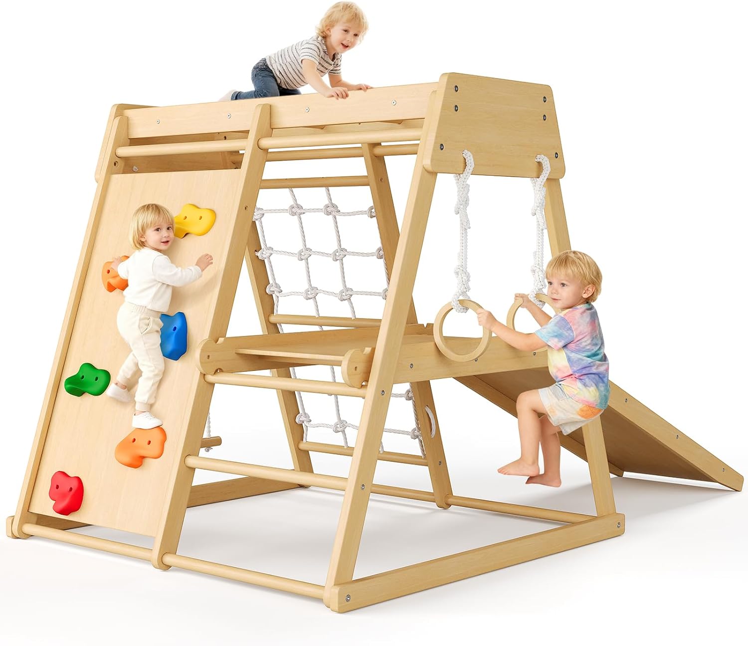 Garvee - 6 In 1 Kids Jungle Gym 1-8 Yrs Wooden Climbing Toys Indoor Outdoor Playset with Slide Sw...