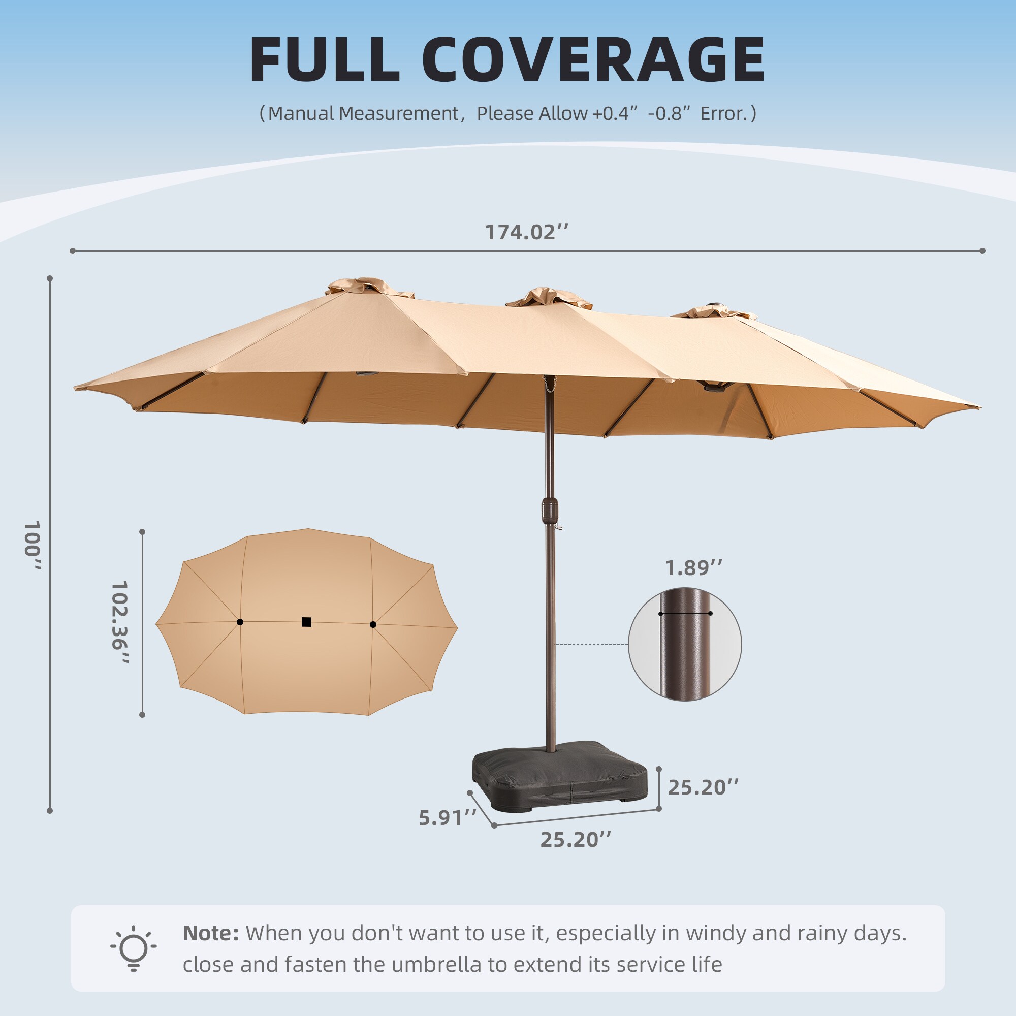 Pouuin 14.5-ft Steel Beige Crank Garden Patio Umbrella with Base in the ...