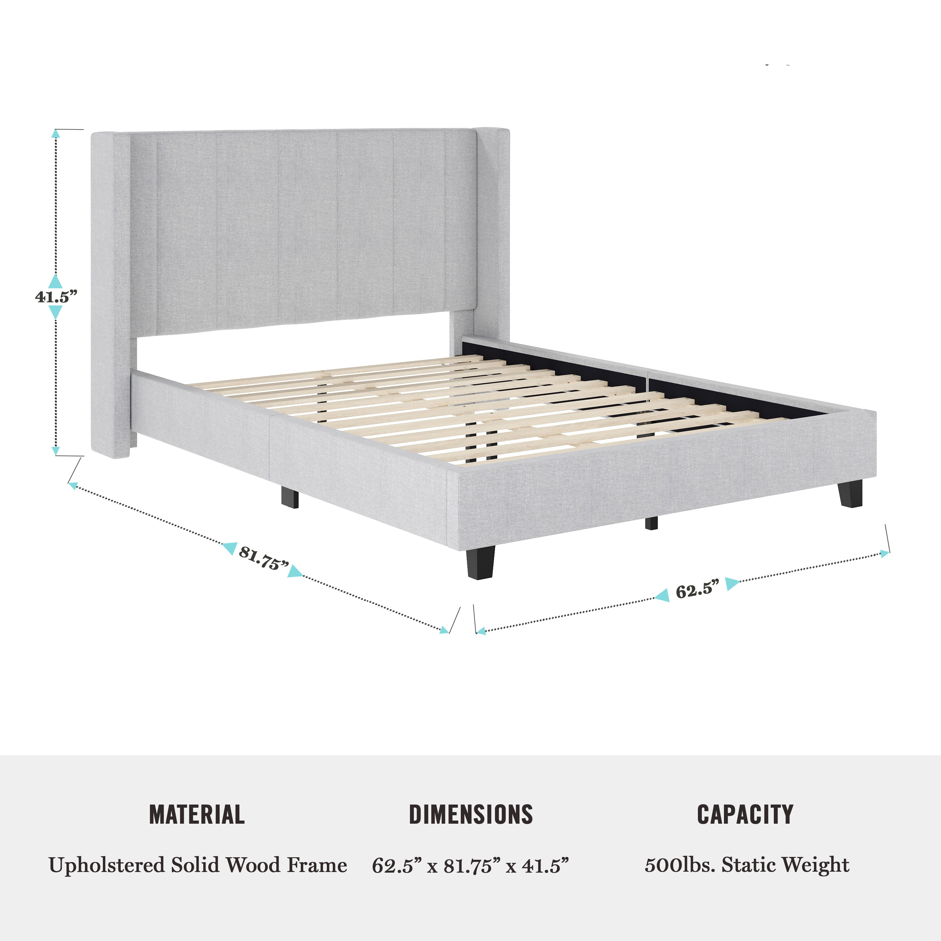 Gray Full Upholstered Platform Bed with Linen Headboard