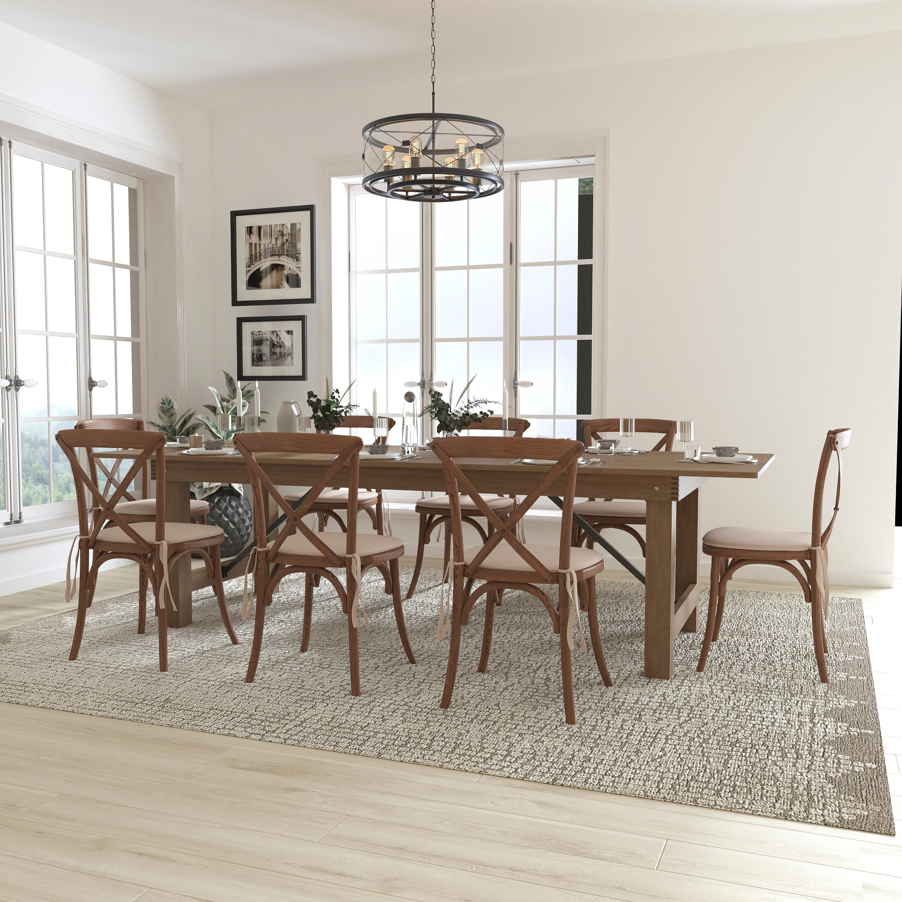 Flash Furniture 889142225539 Antique Rustic Dining Room Set with Rectangular Table (Seats 8)