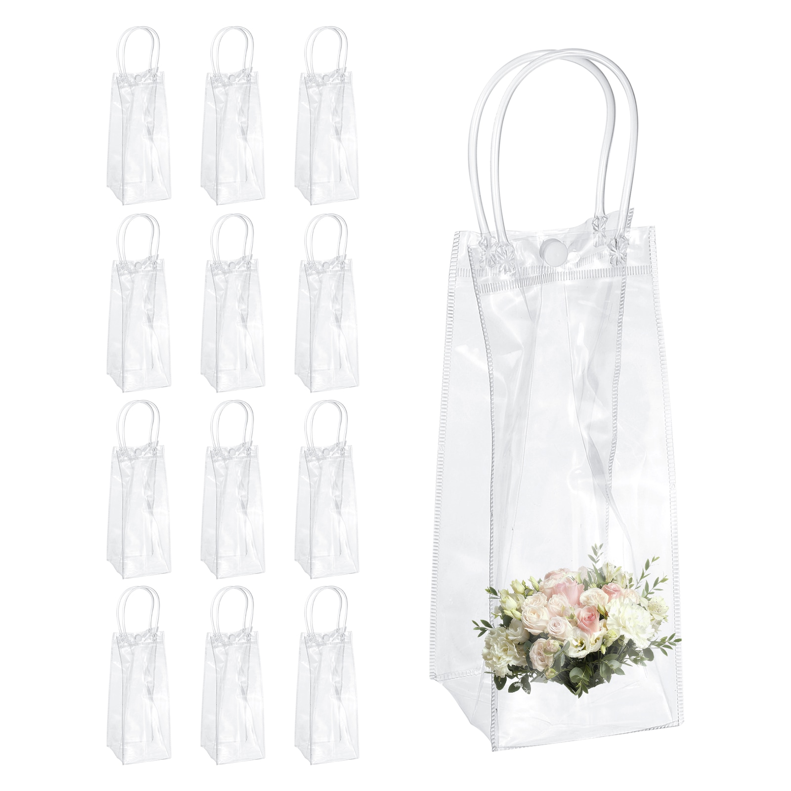 PATIKIL Clear Reusable Gift Bags with Handle 12pcs PVC Plastic Goodie Candy Treats Totes Bags for Wedding Birthday Festival Celebration Party (9.84x3.9x3.94inch) #S26051100UX7329
