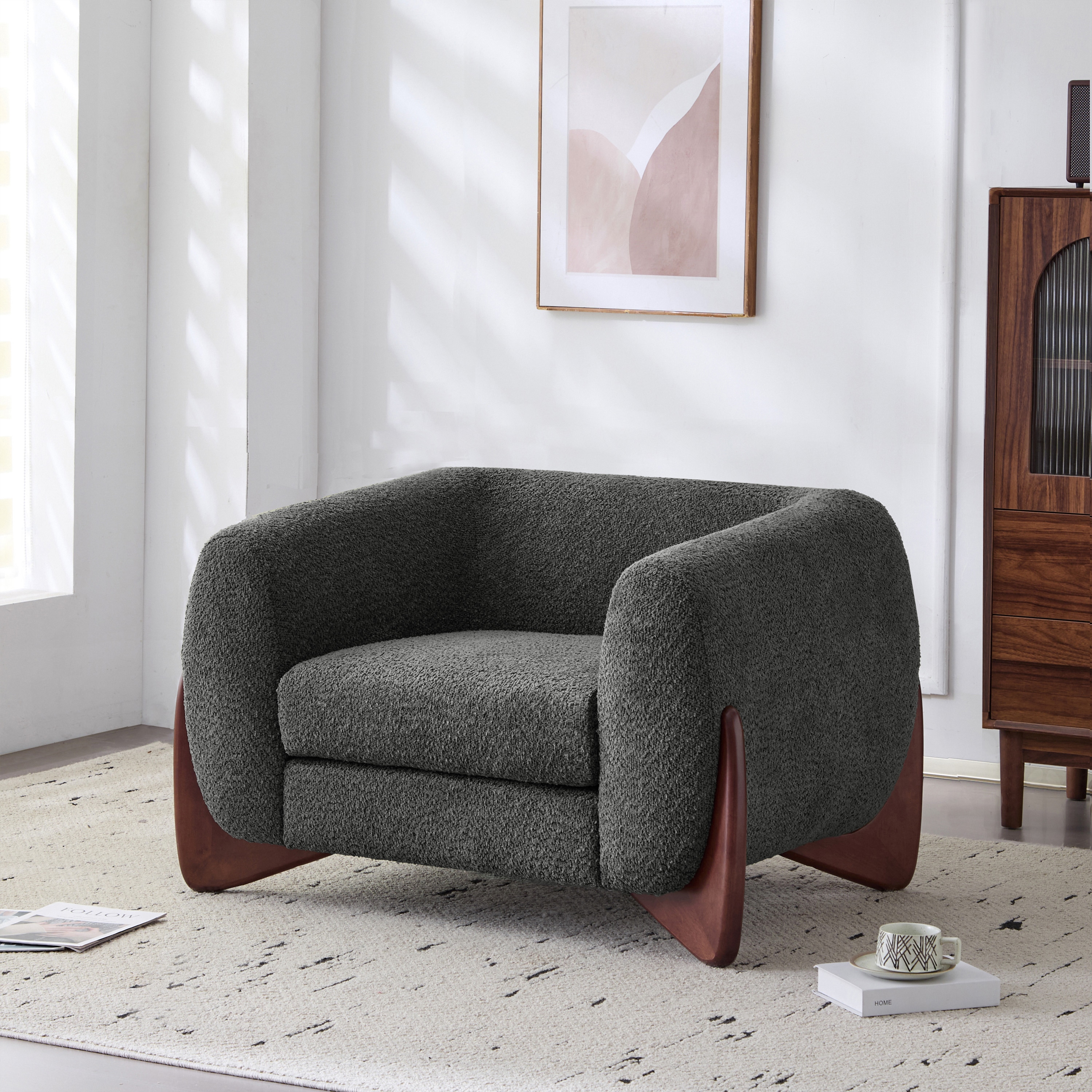 Christopher Knight Home - Irlas Modern Boucle Upholstered Arm Chair with Solid Wood Frame and Poc...