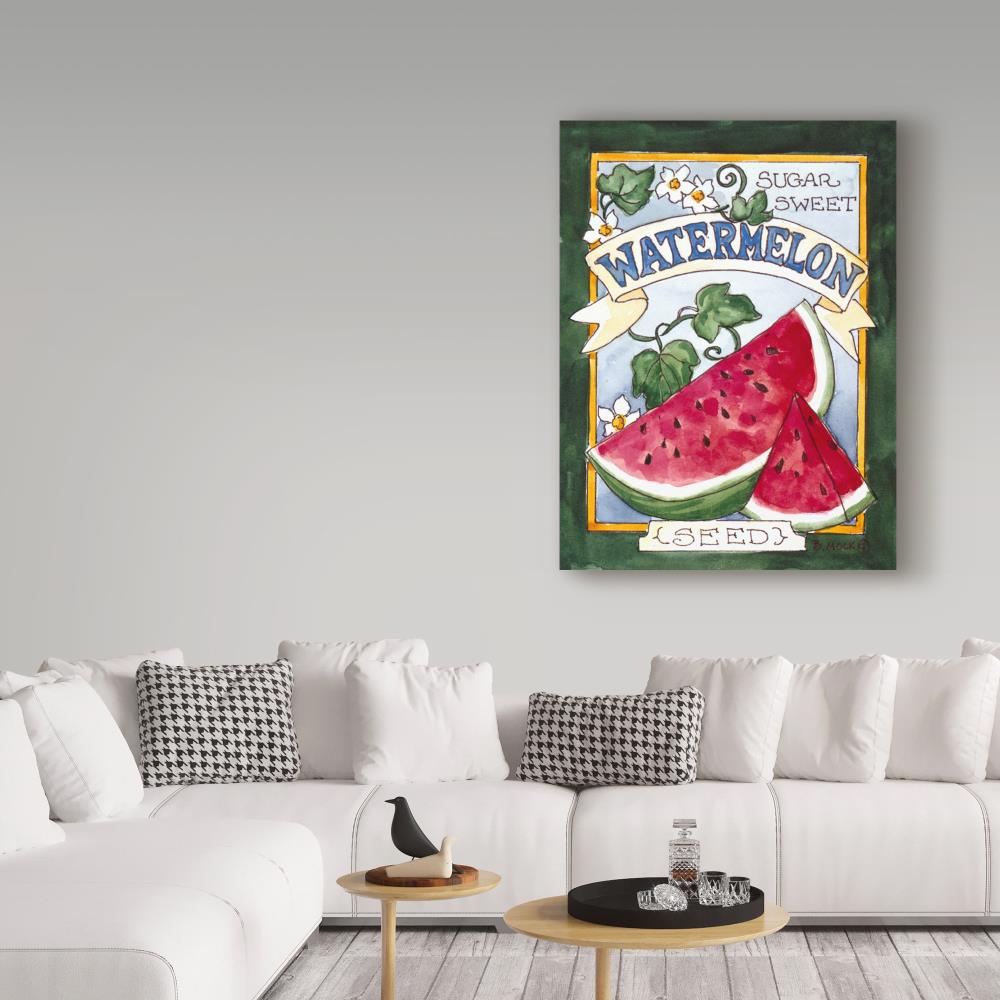 Trademark Fine Art ALI39021-C1419GG Barbara Mock "Large Watermelon Seed Packet" 14x19 Canvas Art Barbara Mock Multicolor Framed 19-in H x 14-in W Kitchen Canvas Print