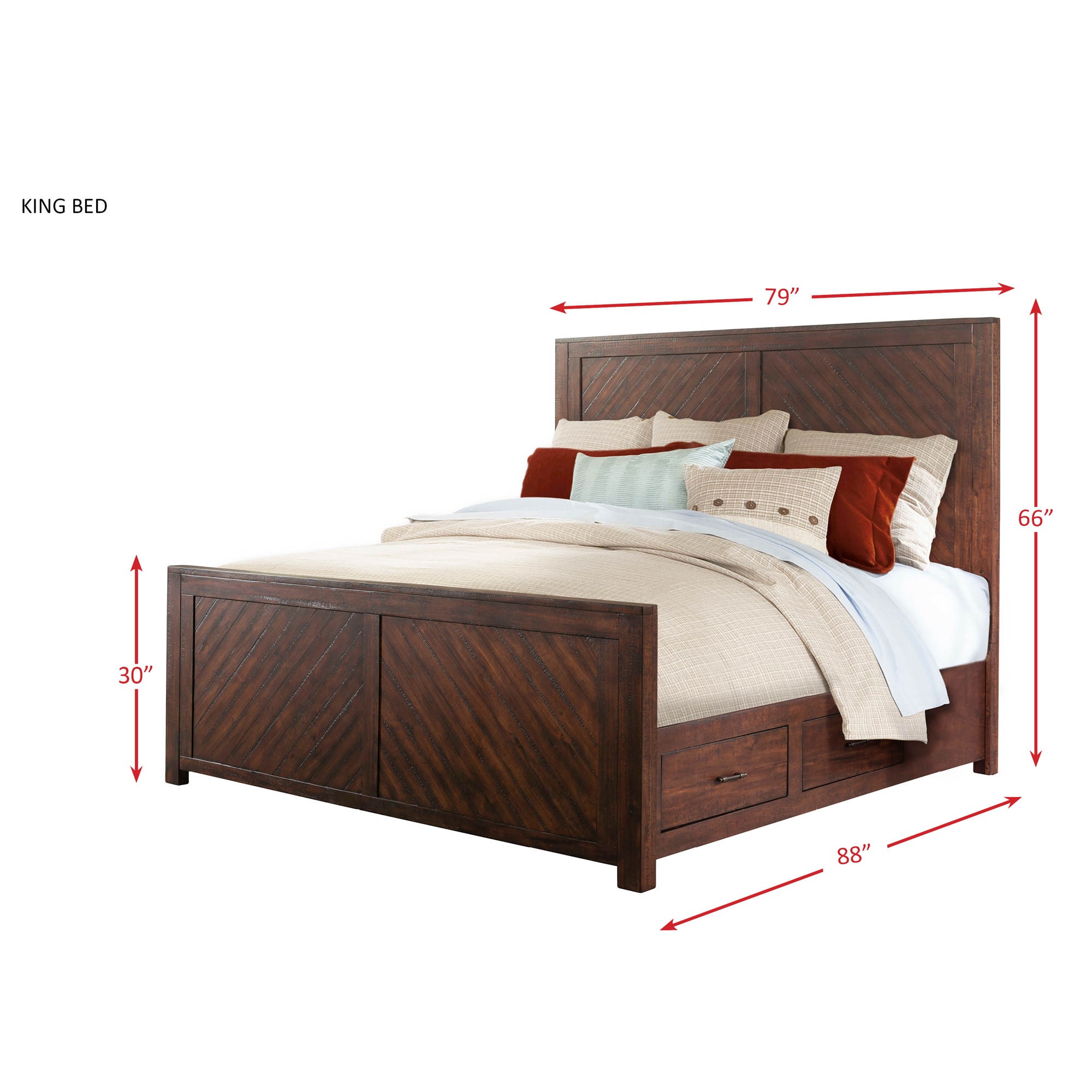 Dex Walnut Brown King Platform Bed with Storage Drawers