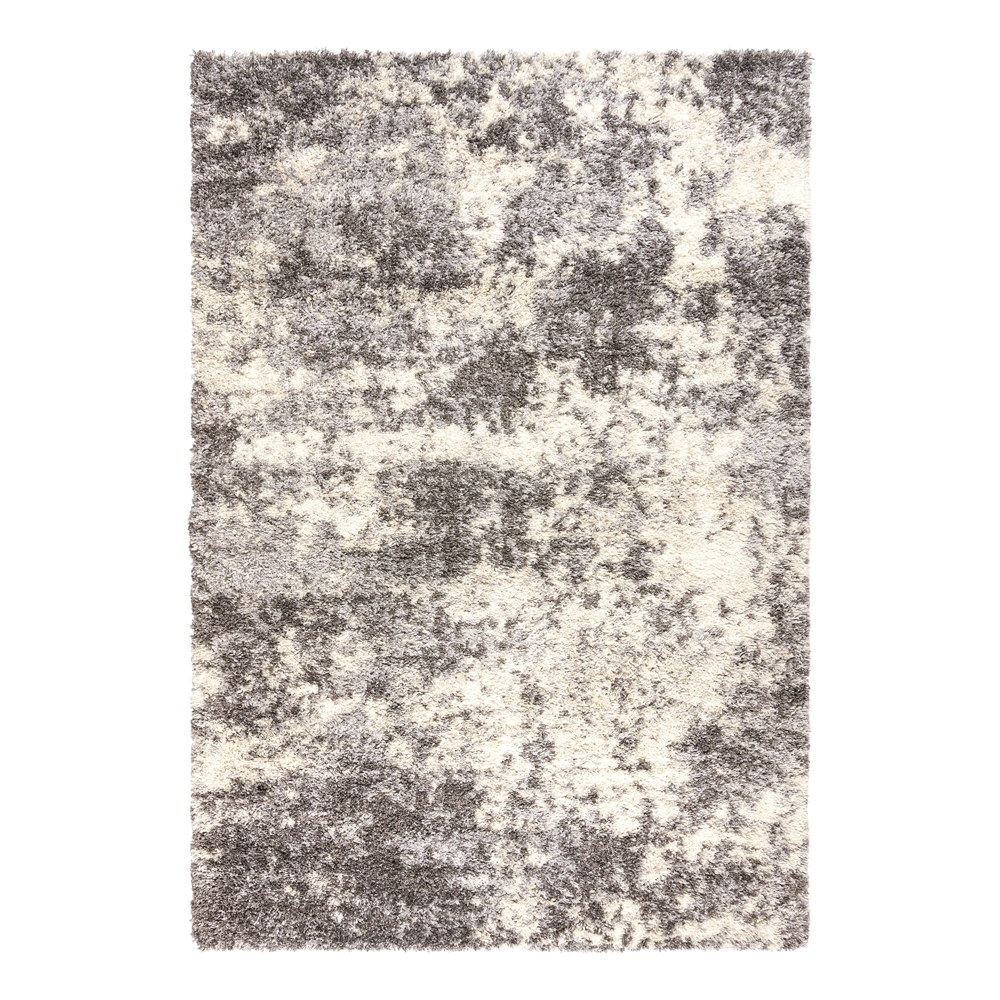 Gray and Off-White Abstract Shag Synthetic Area Rug, 8' x 10'