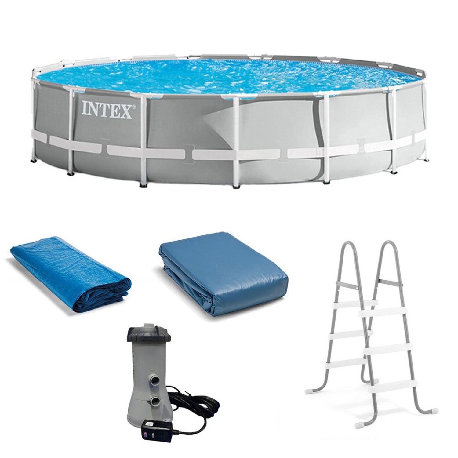 Intex 15-ft x 15-ft x 42-in Metal Frame Round Above-Ground Pool with ...