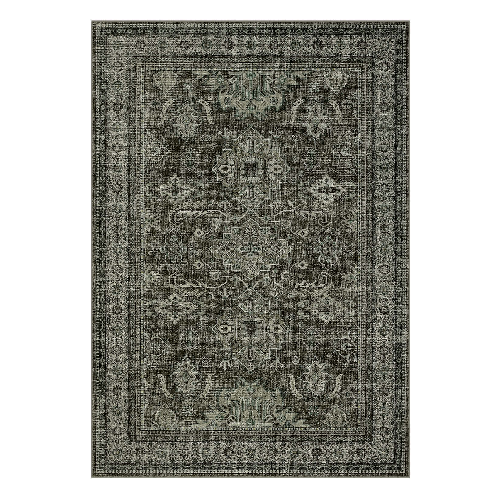 Qeetex LSN-PHO-34FE44CW 8 x 10 ft Polyester Green Rectangular Hallway Bathroom Entryway Kitchen Office Foldable Geometric Traditional Washable Area Rug
