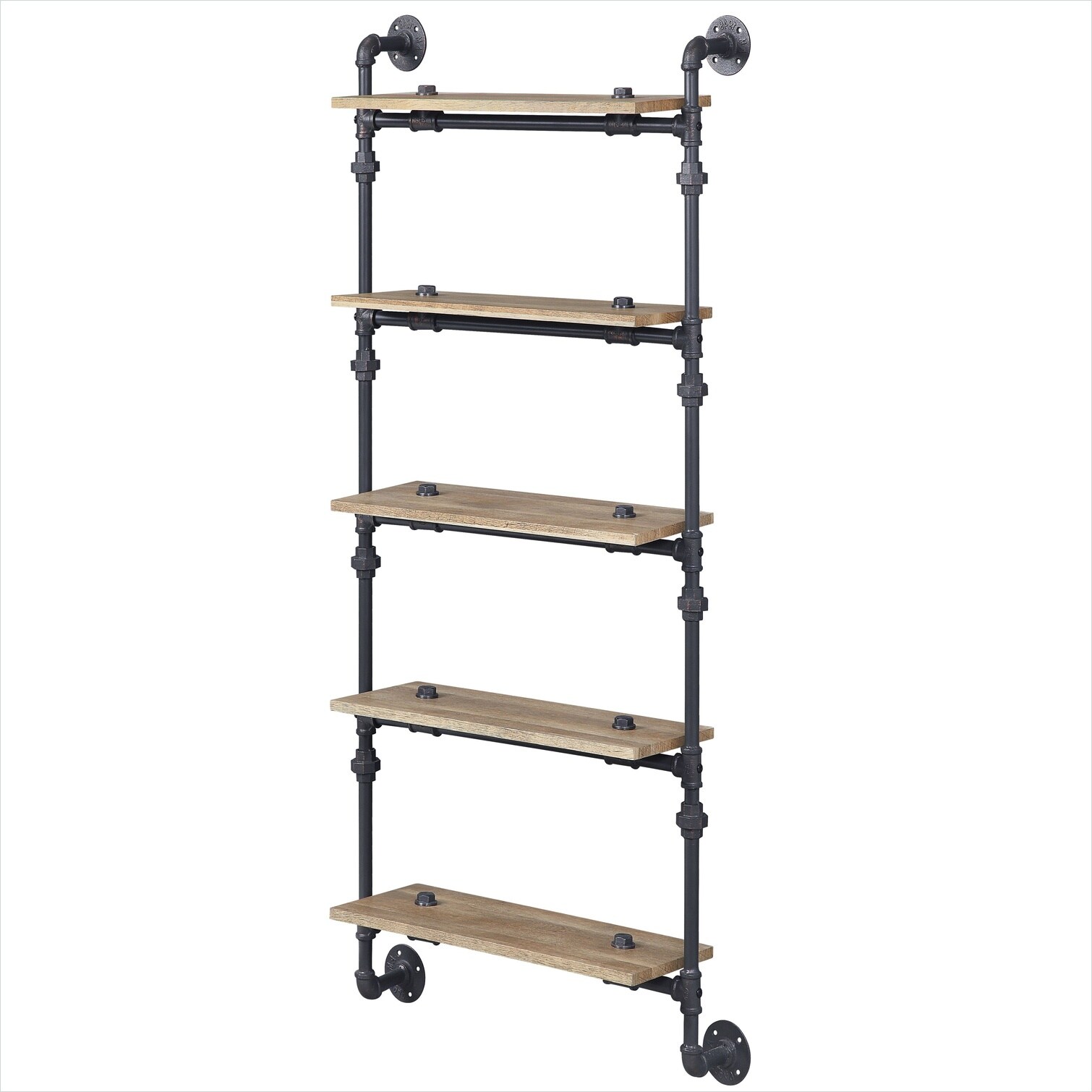 Naturefalls Rectangular 5-Tier Wall Shelf in Natural Wood and Jet Black ...