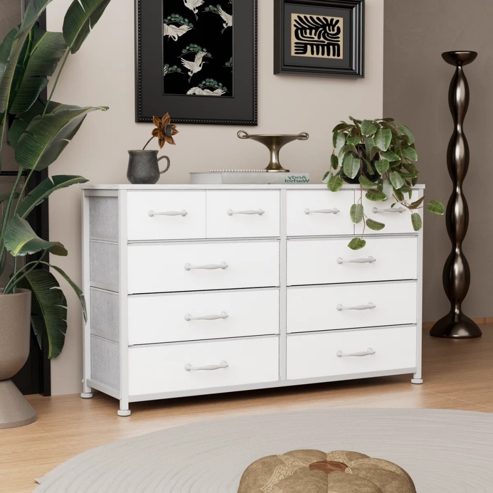 Furologee - Fabric Storage Dresser with 10 Drawers for Bedroom Modern Wide Chest for Living Room