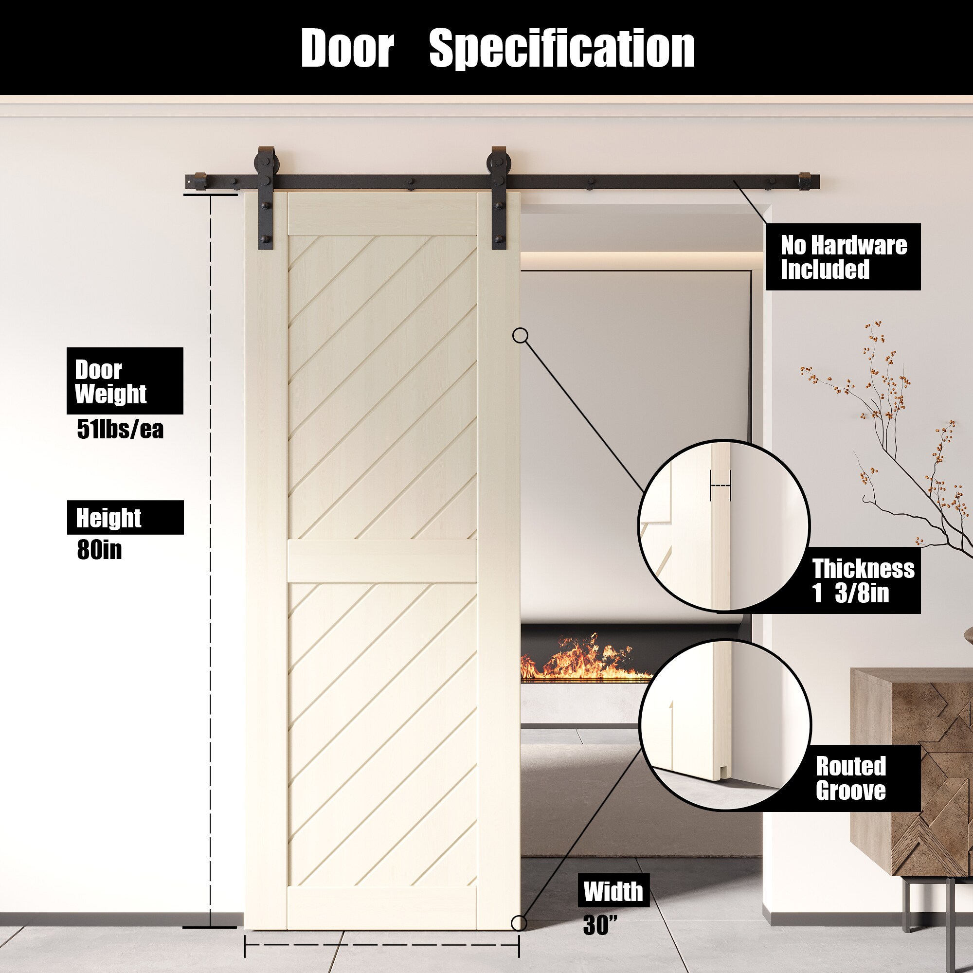 HOMACER XT1-3080-TG Barn-Doors - View #2
