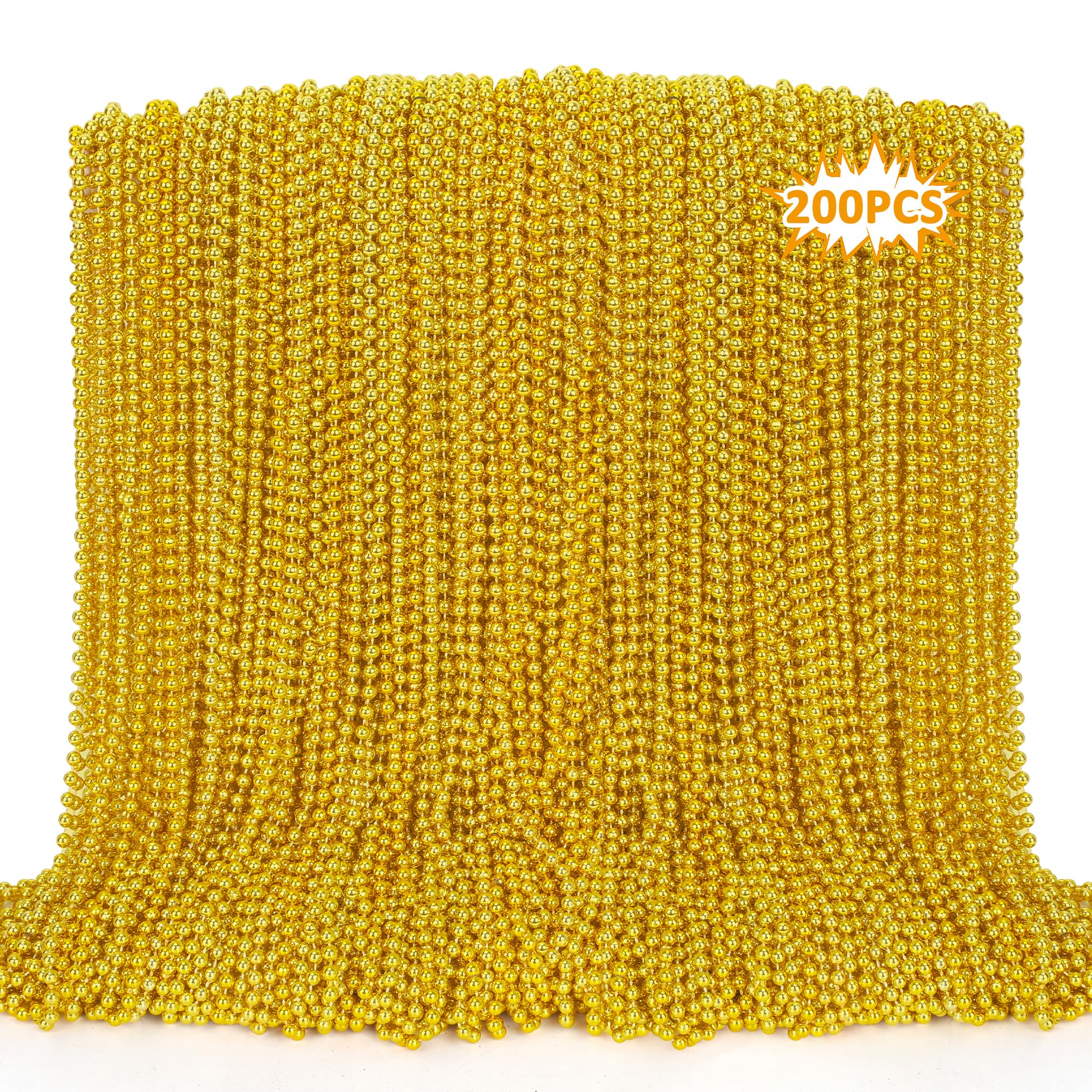 Anqtovp  200 Pack 33 Inch Gold Mardi Gras Bead Necklaces Plastic Beads for Festival Parade Party Wedding Birthday Christmas School Activities