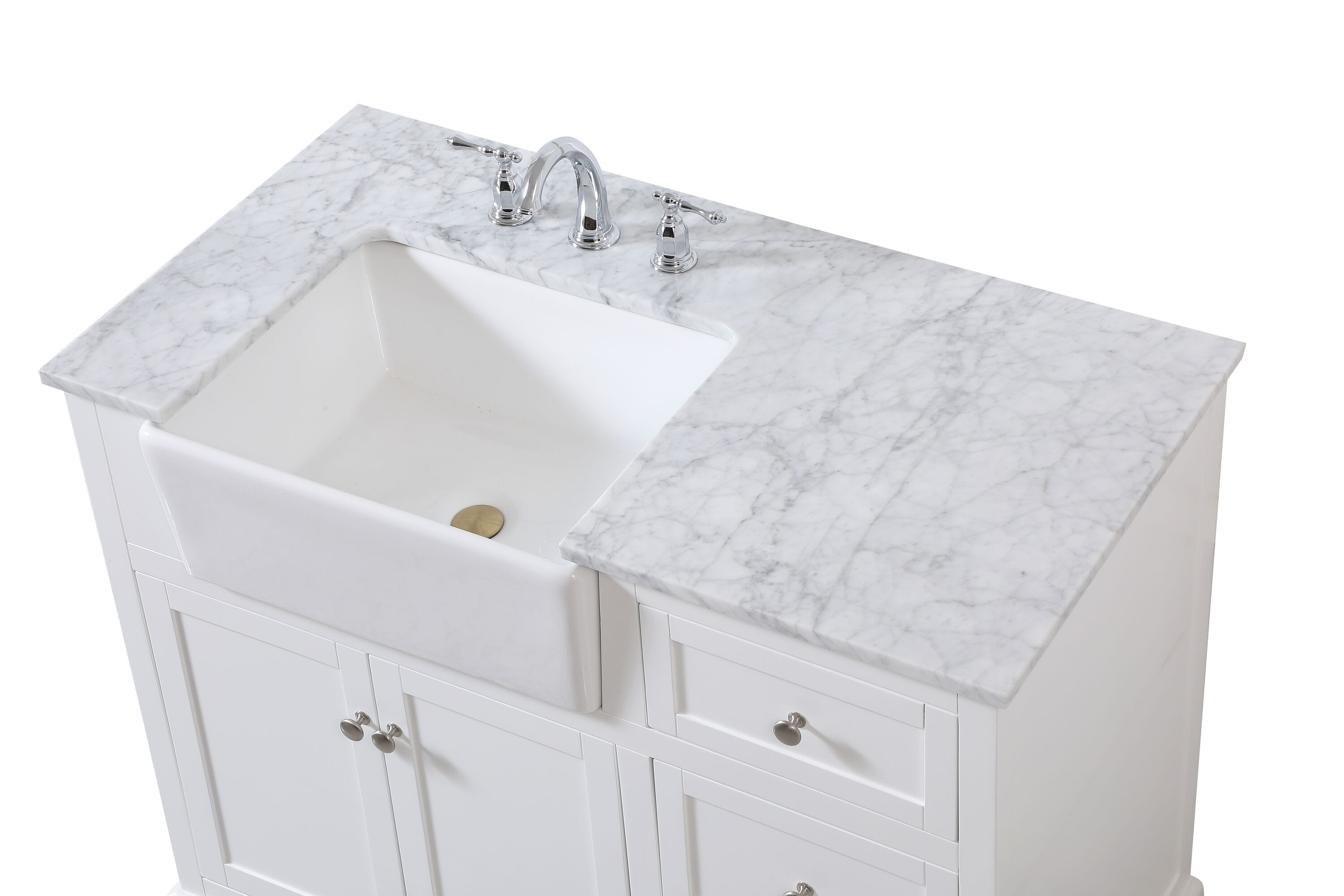 White Solid Wood and MDF Single Bathroom Vanity with Carrara Marble Top