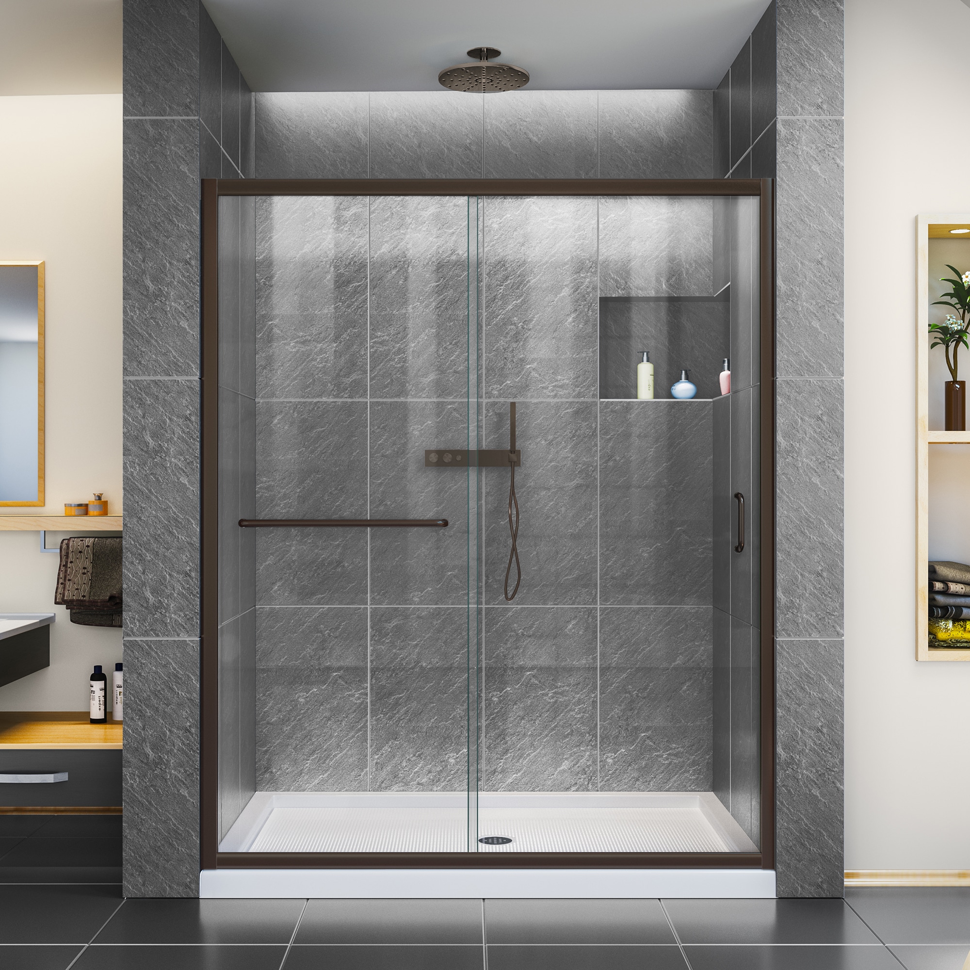 DreamLine Infinity-Z White 2-Piece 32-in x 54-in x 75-in Base/Door  Rectangular Alcove Shower Kit (Center Drain)