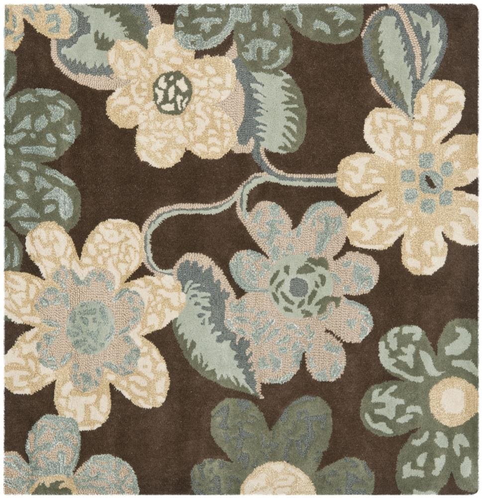 Bella Hand-Tufted Wool Square Area Rug in Brown, 5' x 5'