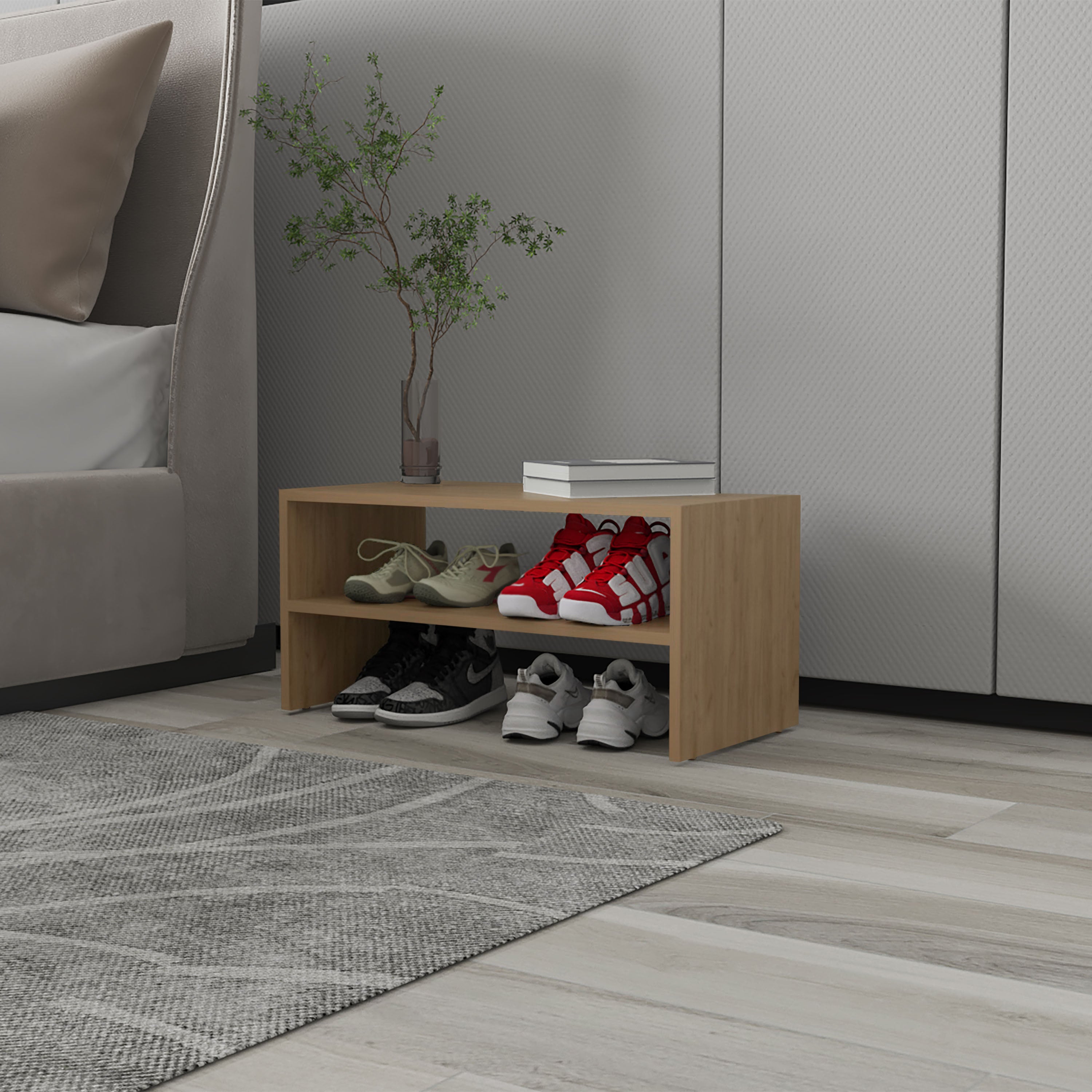 Boho Havens Modern Natural Wood Shoe Storage Organizer