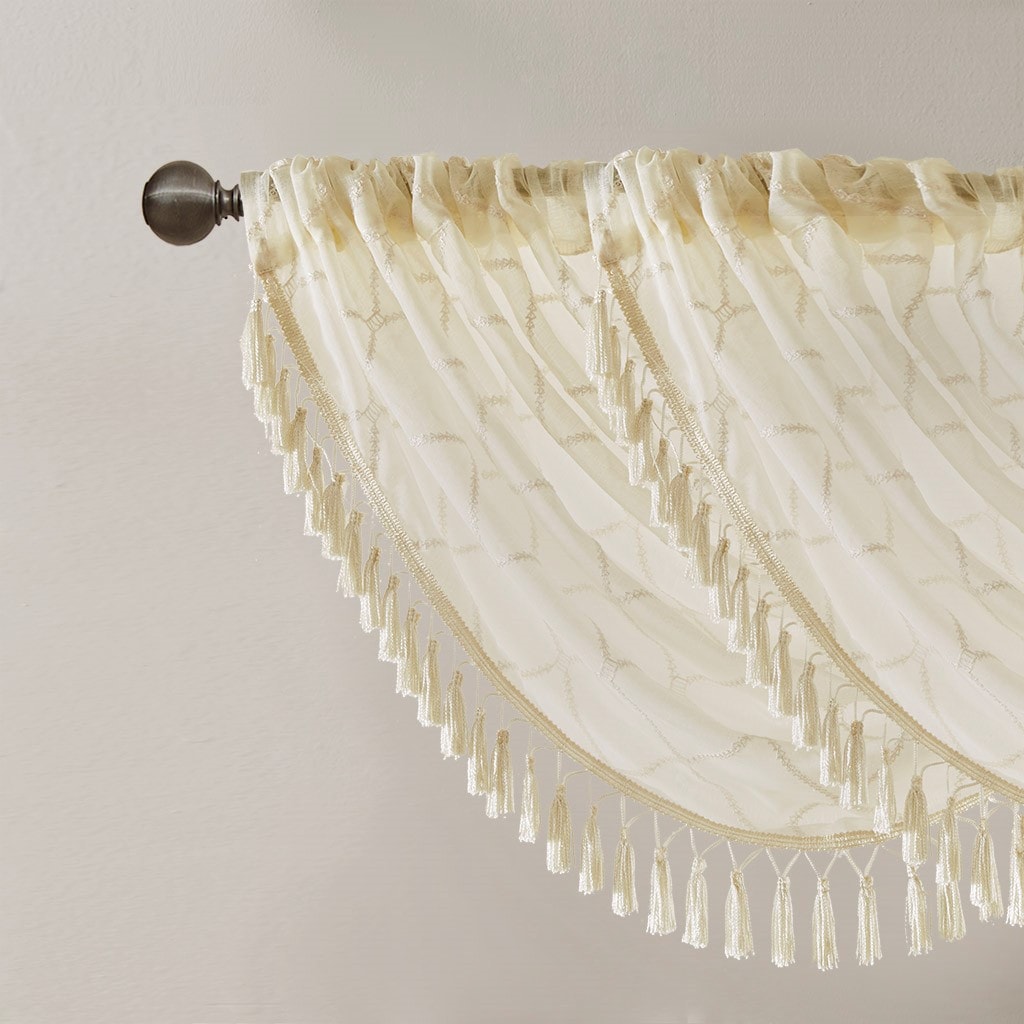 Gracie Mills GRACE-7394-14PM Cyprian Sheer Allover Diamond Embroidered Waterfall Valance