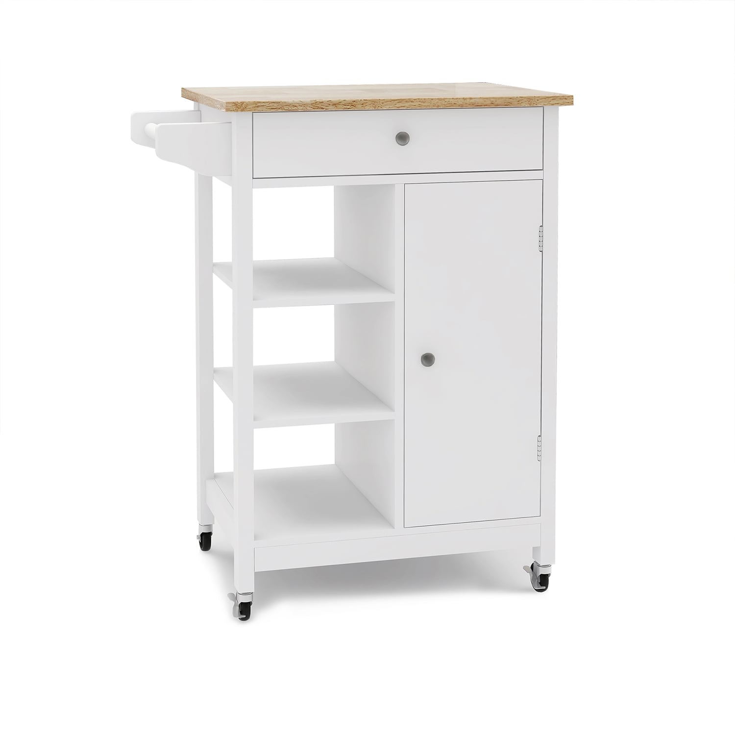 Bybafun YA8600007 White MDF Base with MDF Wood Top Rolling Kitchen Cart ( 15.5-in x 22.4-in x 34.4-in )