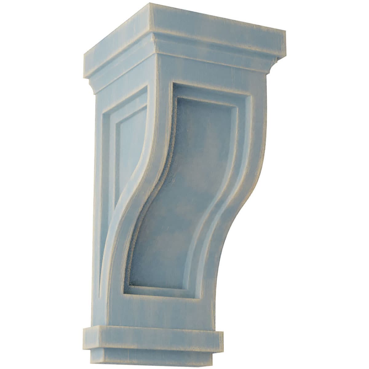 Ekena Millwork CORWD04X05X10TRBU 4.75-in x 5-in x 10-in Vintage Decor Finished Rubberwood Blue Wood Paintable/Stainable Corbel