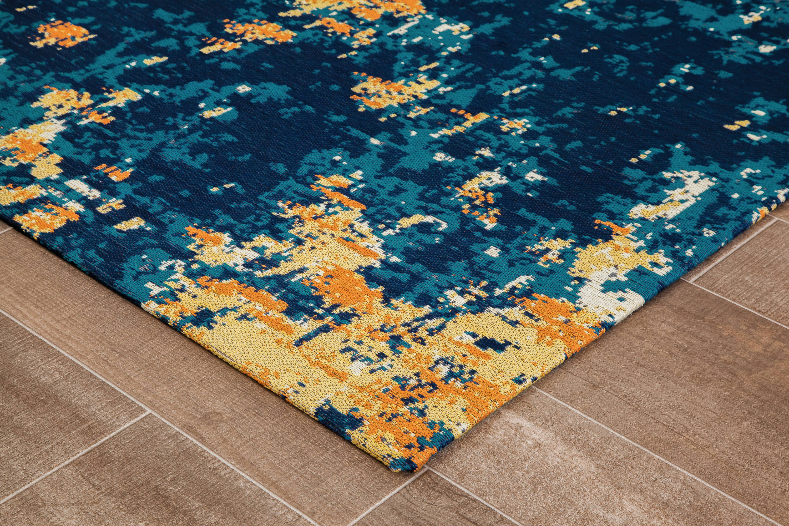 Bilbao Rectangular Blue and Orange Jacquard Chair Mat