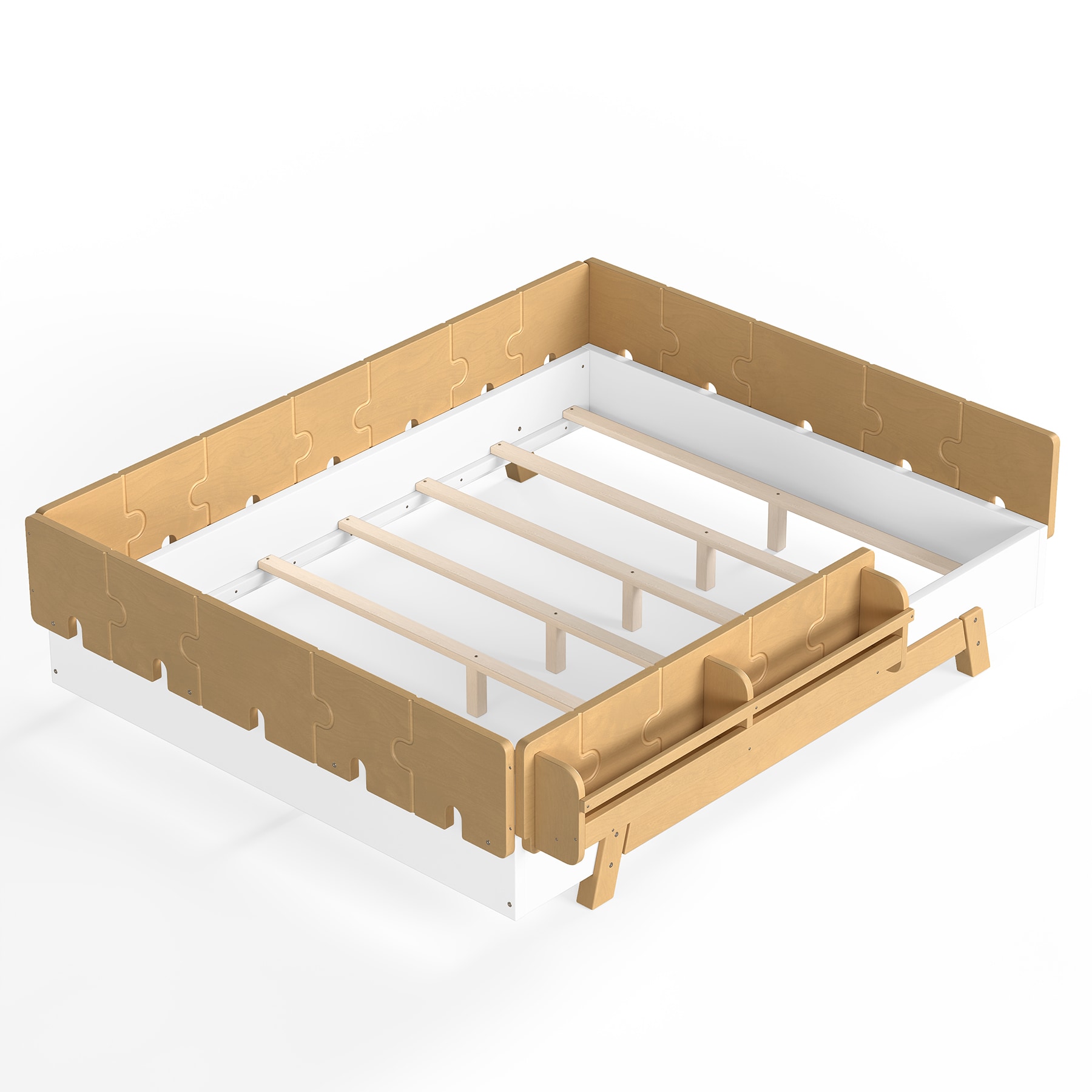 SINOFURN - Full Natural + White Wood Bed Frame Storage