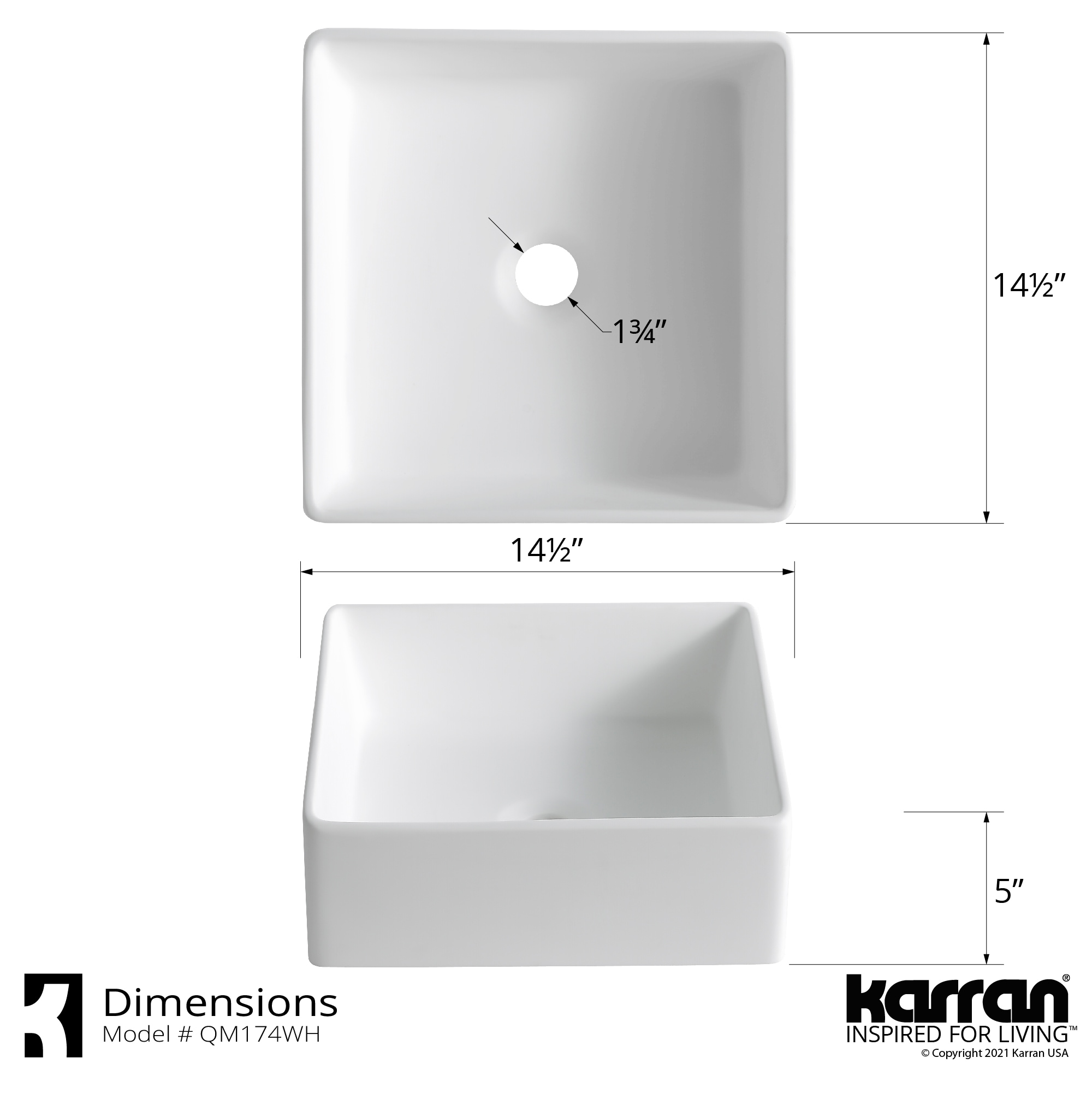 Karran Quattro White Acrylic Vessel Square Modern Bathroom Sink (14.5 ...